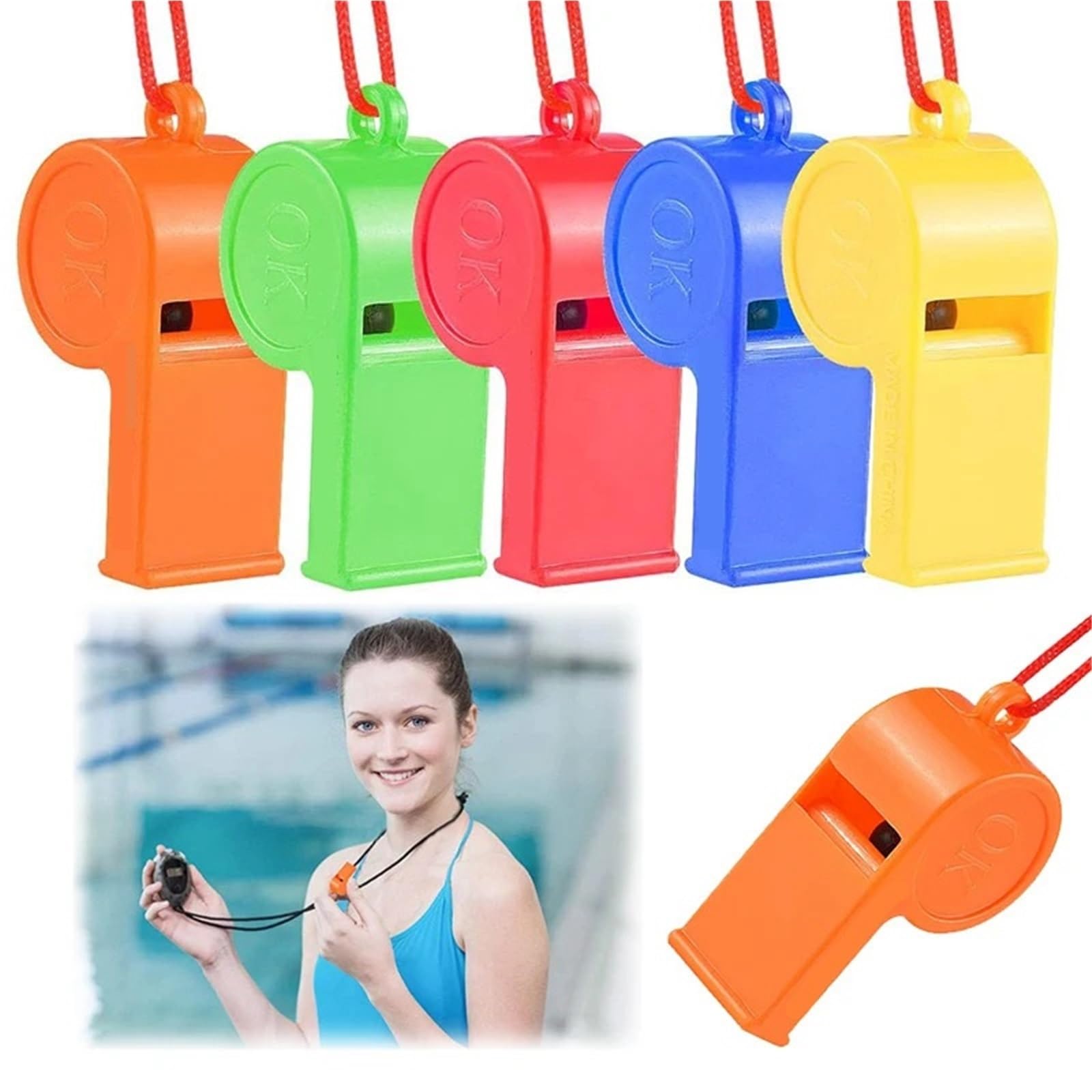 50 stücke Cheer Whistle Kunststoff Pfeife Mit Seil for Sport Wettbewerb Fußball Basketball Cheerleading Schiedsrichter Pfeifen Für Partys