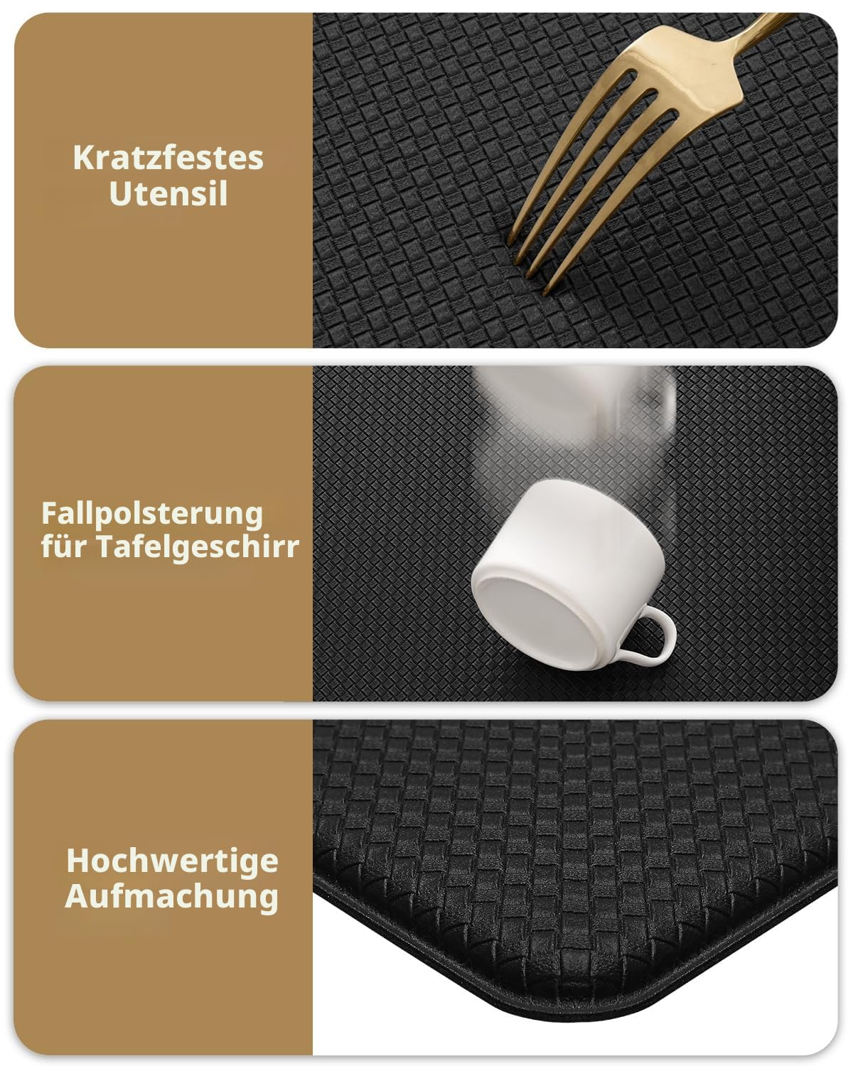 COLOR&GEOMETRY Küchenläufer 44x200CM rutschfest PVC-Material wasserfest ölbeständig Gummirücken Küchenmatte Schwarz
