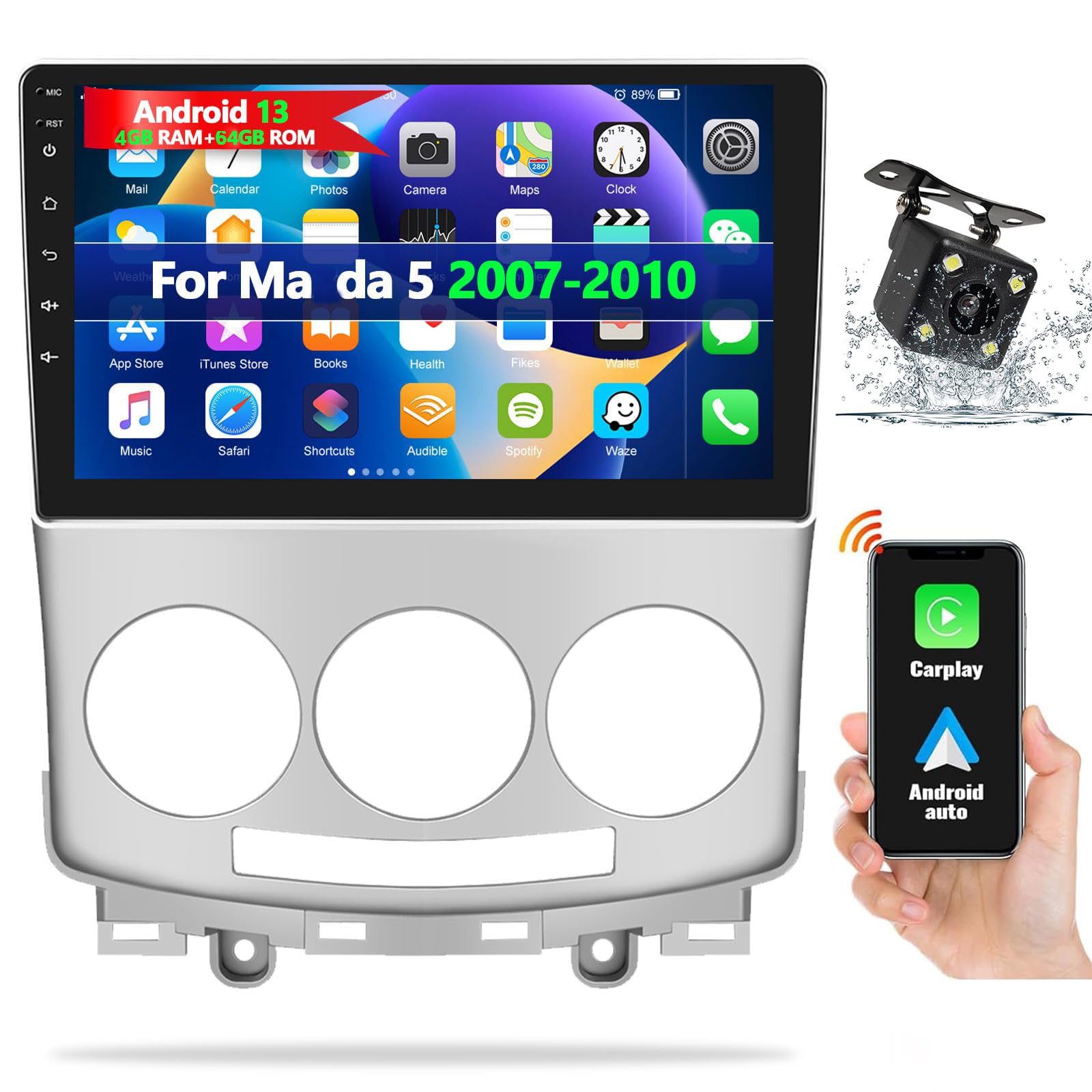 Estéreo Android 13 de doble din de 9 pulgadas con 4G+64G y 5G-WiFi 8