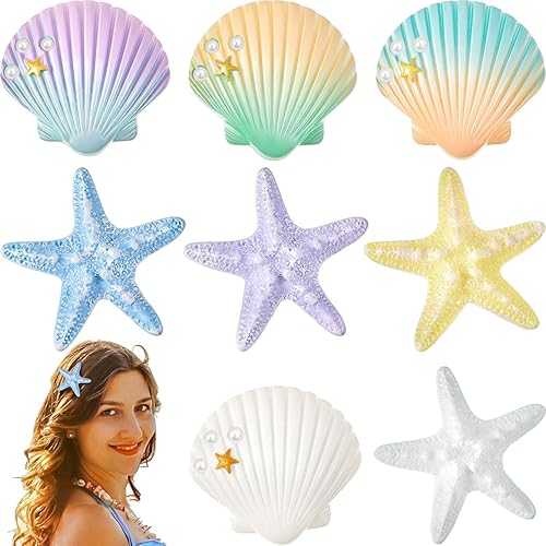 Juexica 8 piezas de clip para el cabello de estrella de mar, corona de sirena, accesorios para el cabello de sirena, pinzas para el cabello de