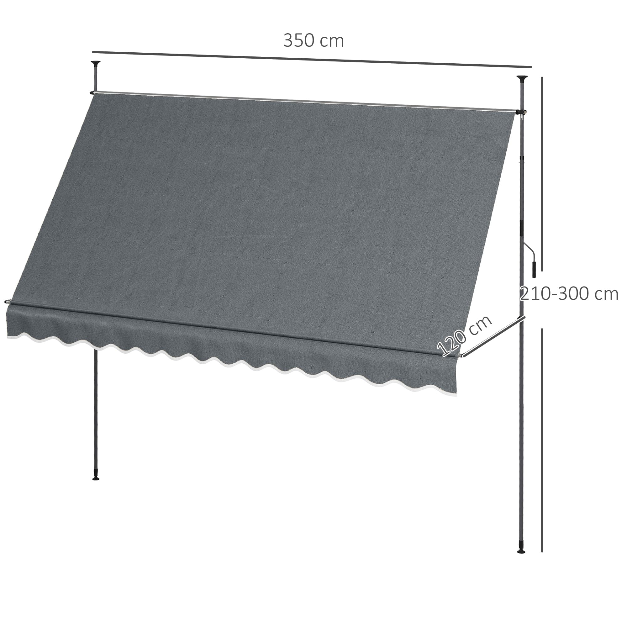 Outsunny Toldo Manual Retráctil 3,5x1,2 m Toldo Exterior Terraza Enrollable Altura Ajustable con Manivela 210-300 cm Sin Taladro Protección UV30+ para Balcón Jardín Gris Oscuro
