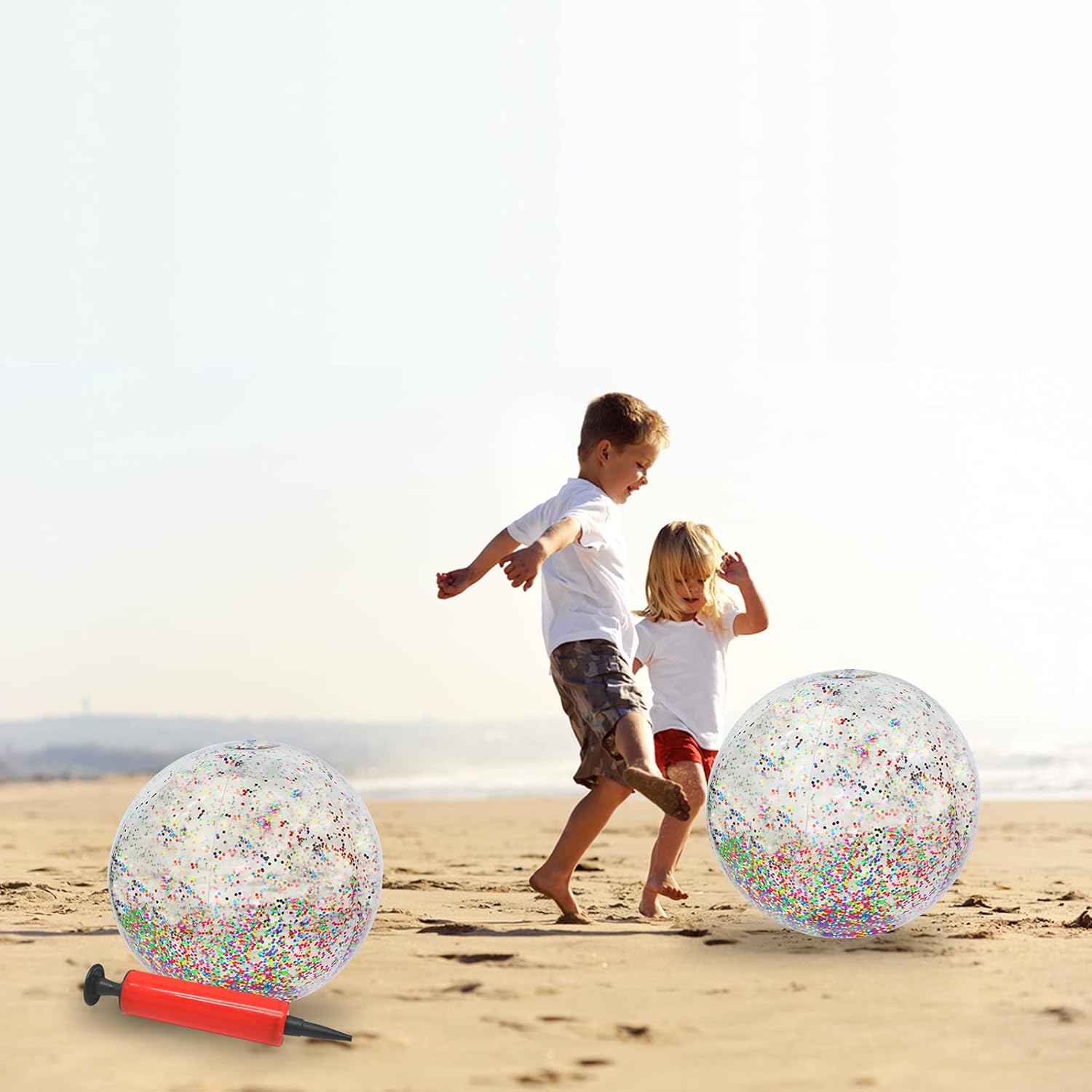 KOMIWOO Glitter Beach Ball, Confetti Beach Ball, Inflatable