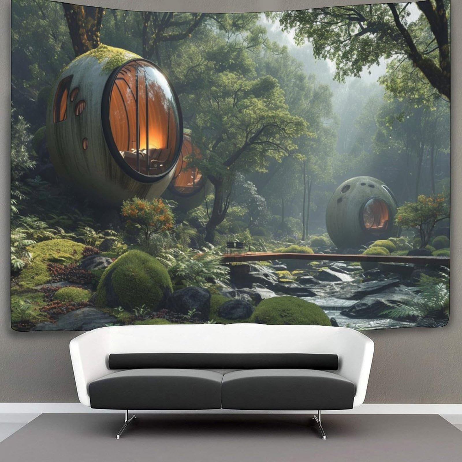kaiyun 150cmx200cm Tapestry Jungle Cabins Tapestries Bio Buildings 3D Printing Wall Hanging Home Decorations