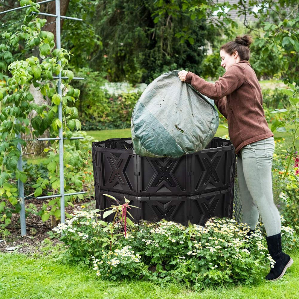 Cubo de abono grande XXL para exteriores, 720 litros/190 galones, fácil de montar, sin tornillos, resistente y duradero, puerta verde 8