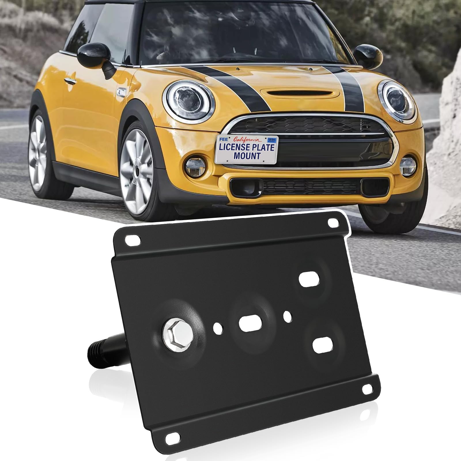No Drill Front Bumper Tow Hook License Plate Mount Bracket Holder Compatible with Mini Cooper R50 R52 R53 R55 R56 R57 R58 R59 2002-2014 Front License Plate Frames License Plate Mounting Accessories