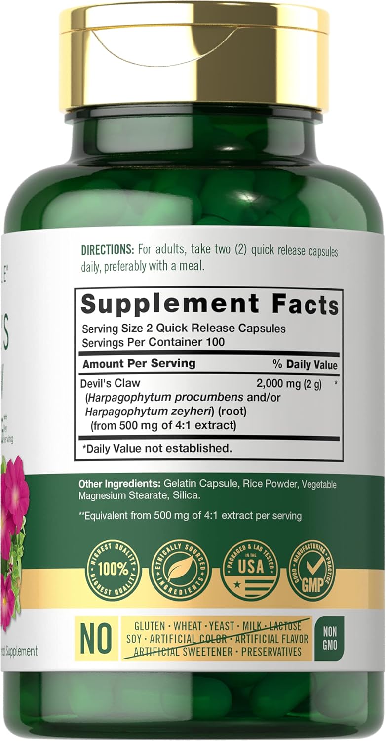 Devils Claw 2000 mg | 200 Capsules | Concentrated Root Extract | Non-GMO, Gluten Free Supplement | by Carlyle : Health & Household
