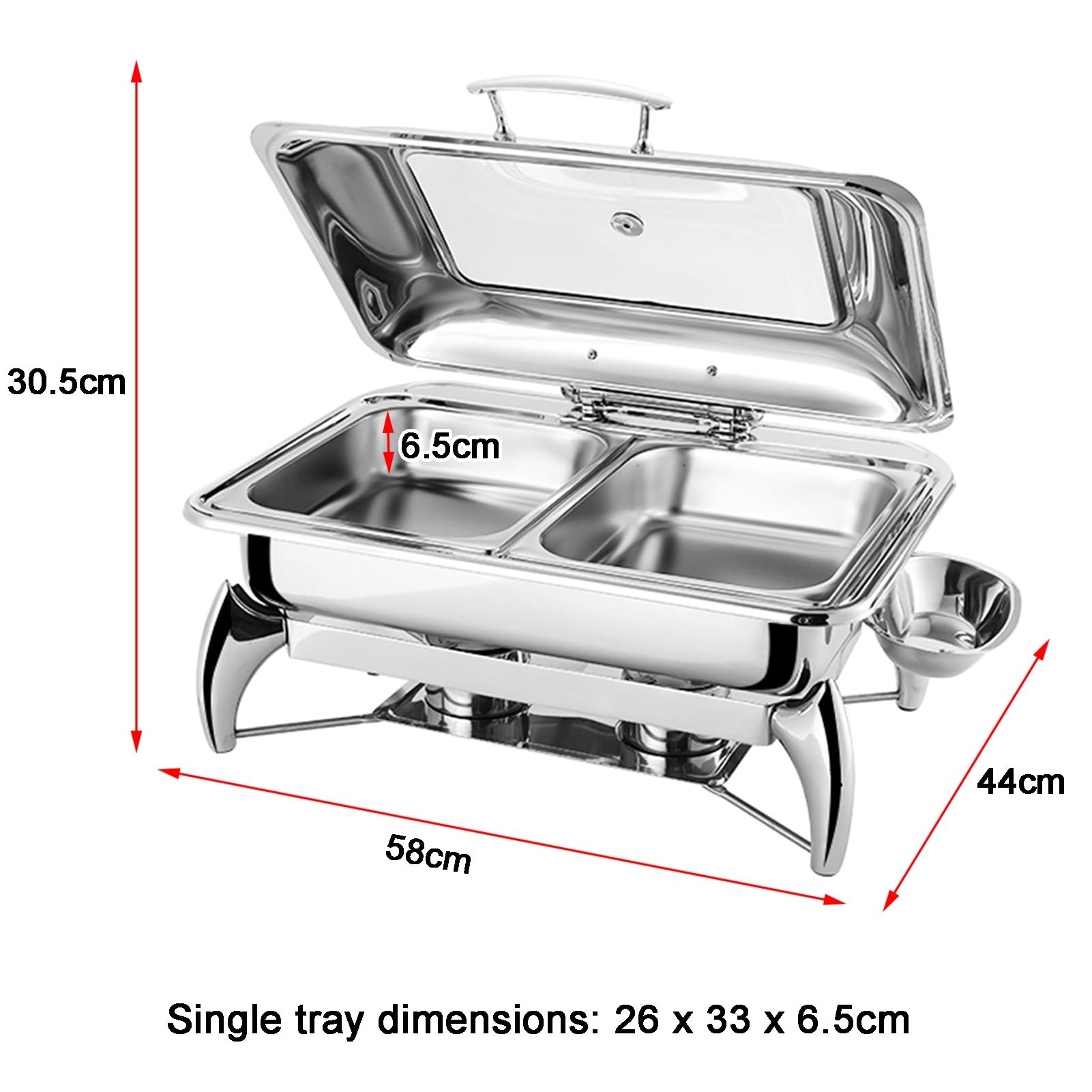 Scaldavivande da buffet in acciaio inox, per feste di catering, vassoi da portata per controsoffitto, contenitori refrigerati per condimenti (2 griglie da 6,5 cm), eleganti forniture per catering