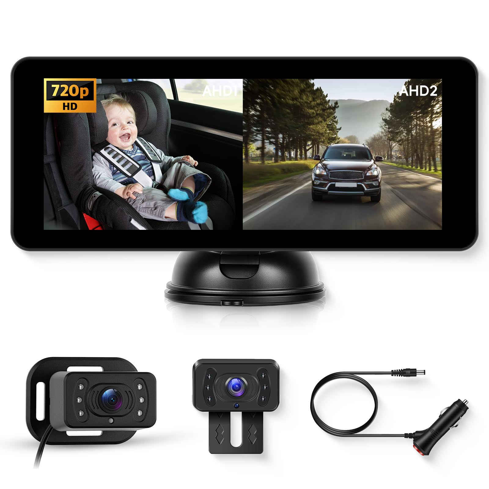 Hodozzy Cámara de Coche para Bebé con Cámara de Marcha Atrás 720P, Espejo de Pantalla IPS de 6.86 Pulgadas, Asiento Trasero del Bebé del Automóvil para Observar a Los Niños, Mascotas, Visión Nocturna