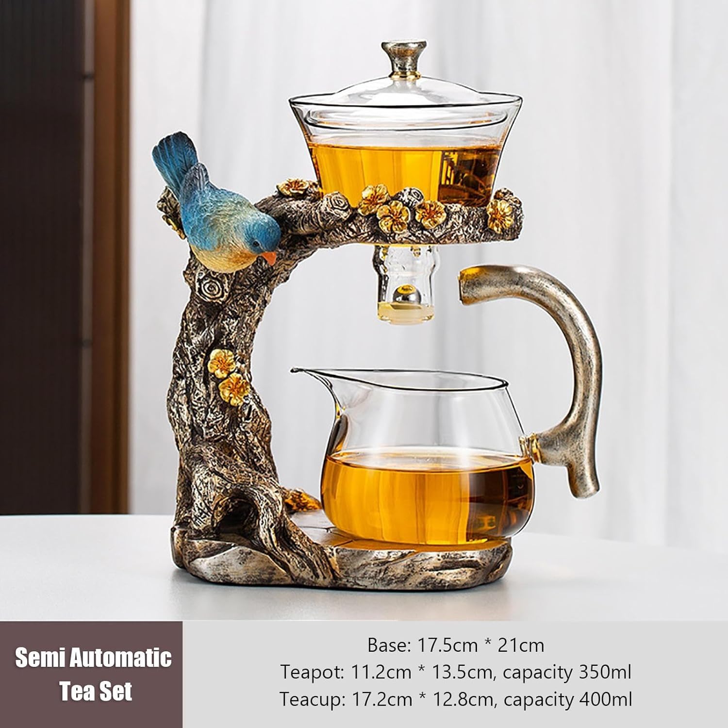 Juego de tetera magnética de cristal con infusor – Juego de té semiautomático de Kung Fu – Capacidad de 400 ml – Oro