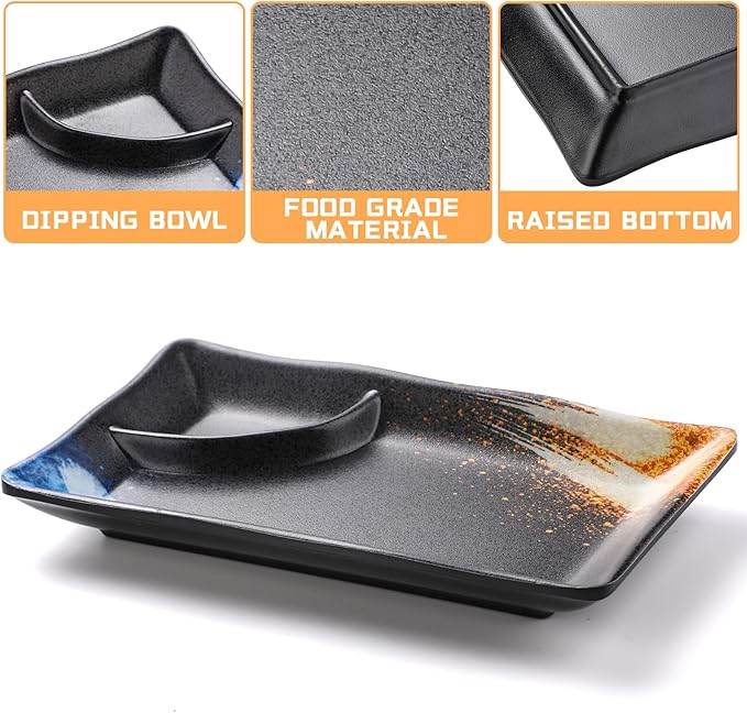 Set de 2 Platos para Sushi Rectangulares de Plástico Negro miniatura 4