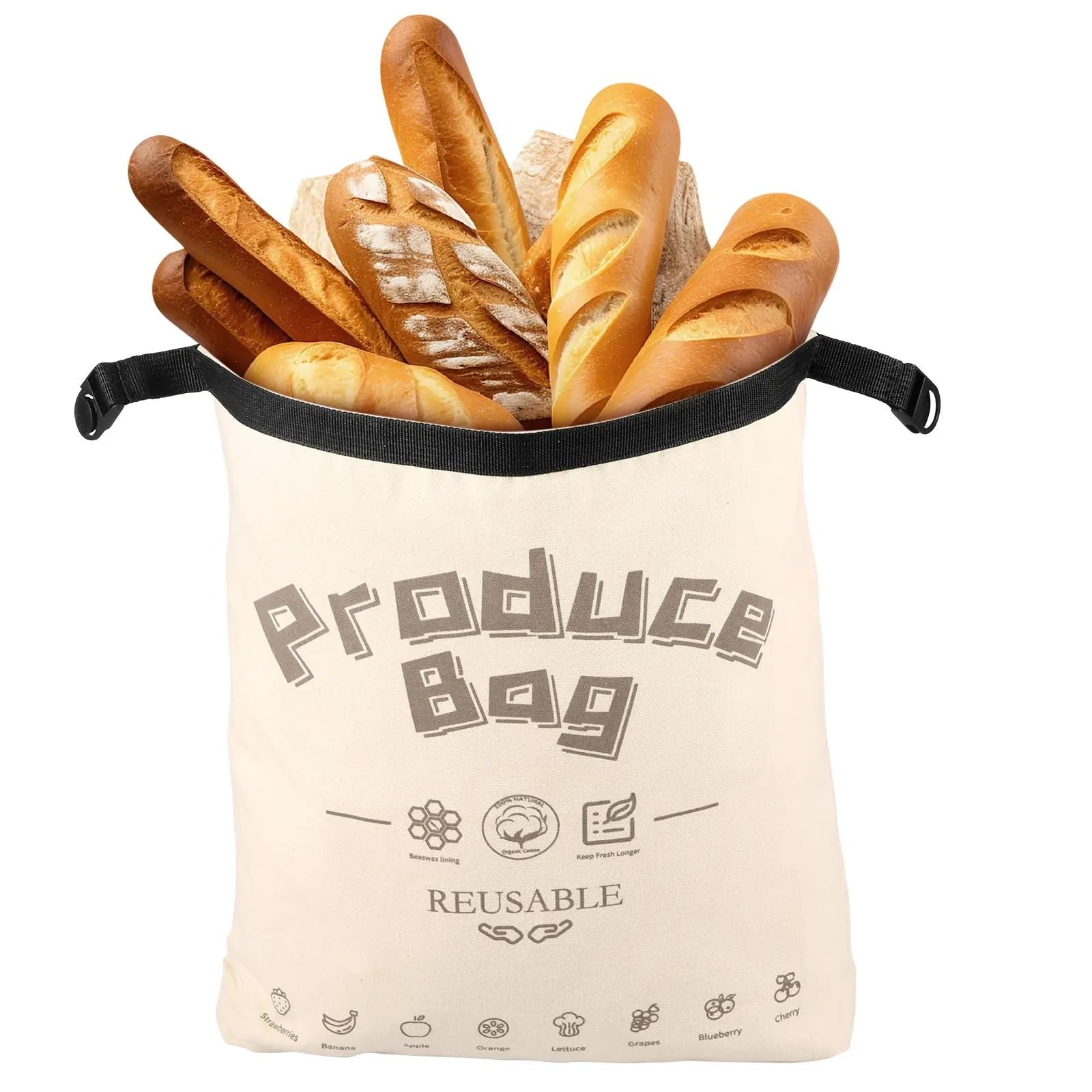 Bolsa de pan de lino transpirable y reutilizable con cordón para panadería