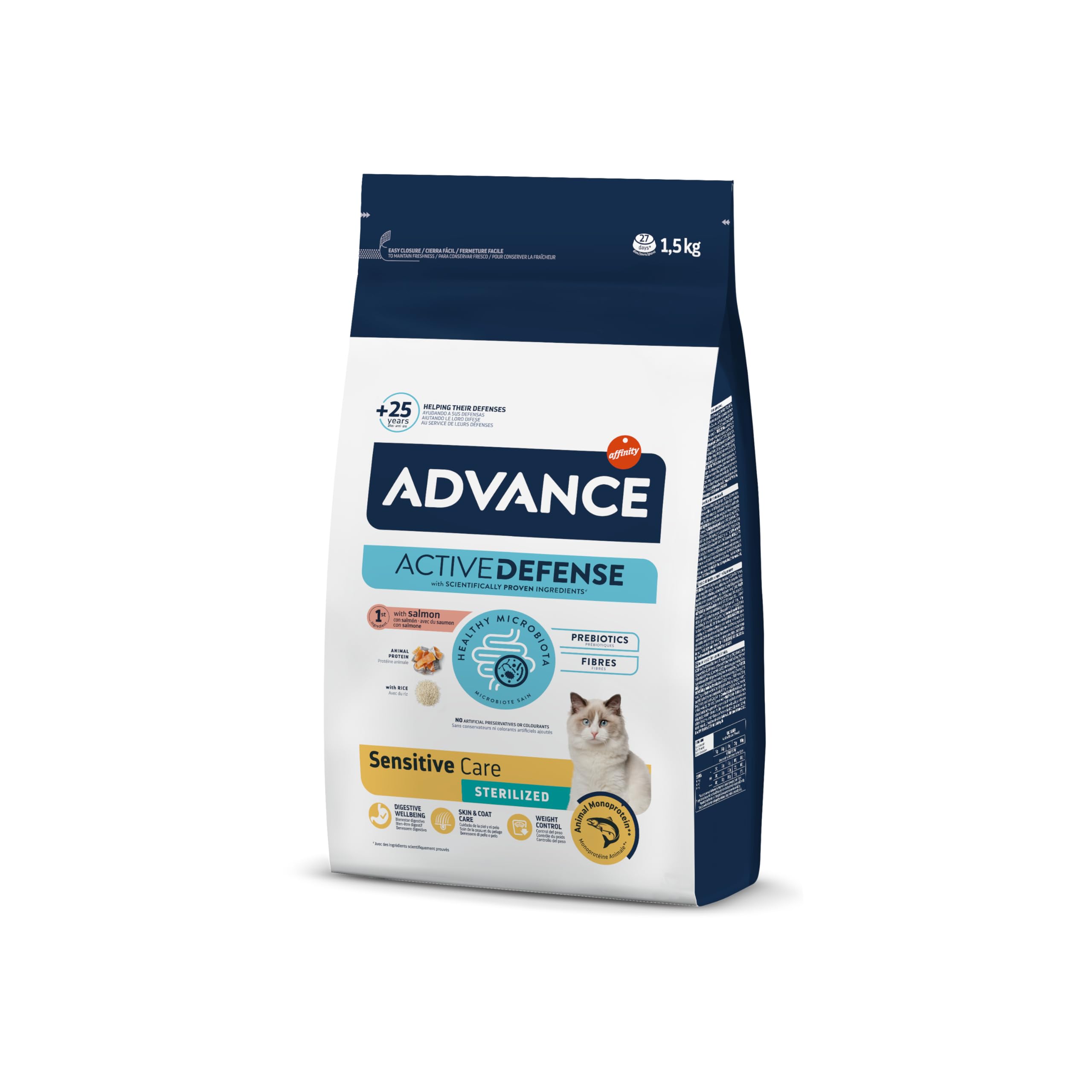 Advance Cat Sensitive Sterilized, Pienso para Gatos Adultos Esterilizados con Sensibilidades Digestivas con Salmón, 1,5kg