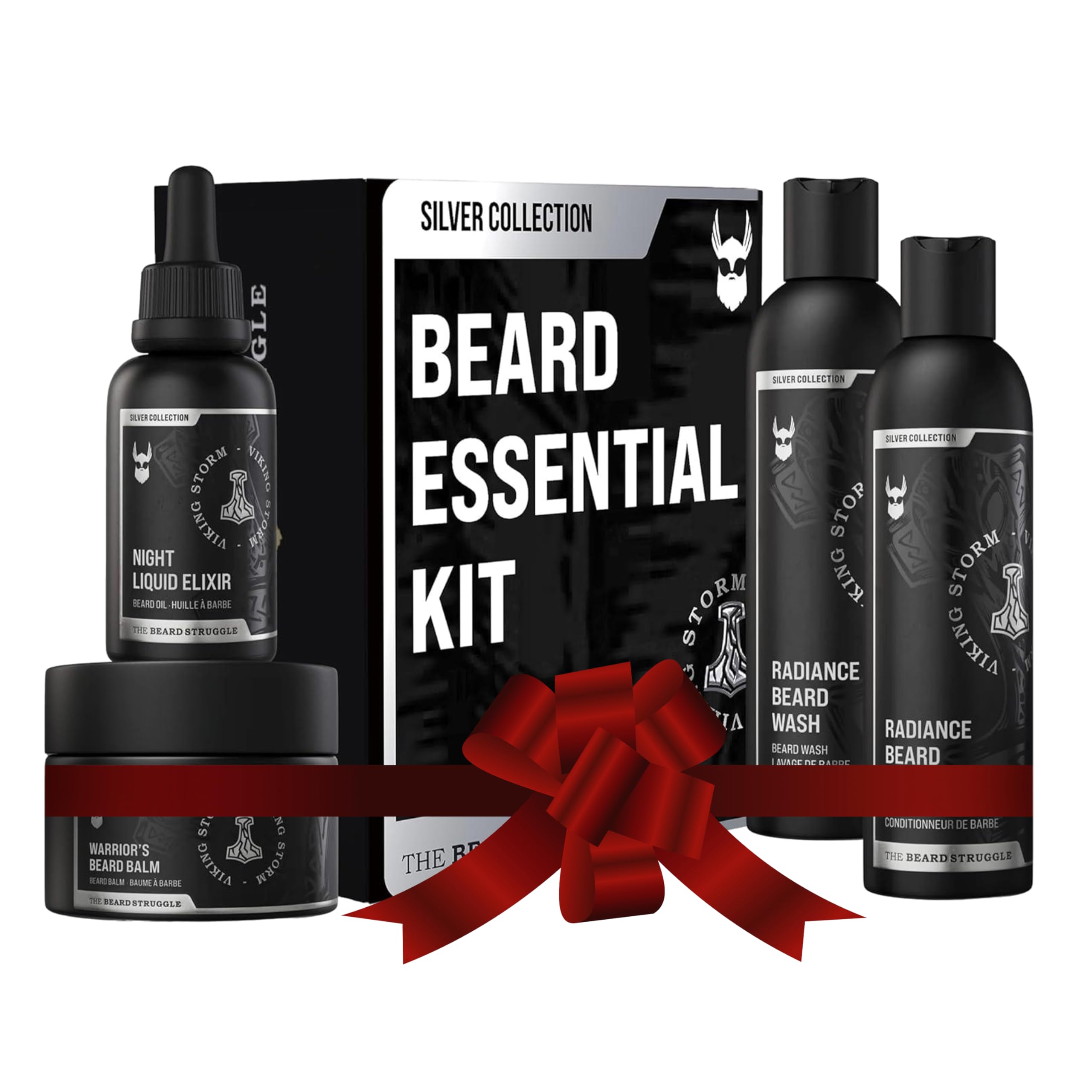 The Beard Struggle Beard Growth Kit for Men includes Beard Balm, Beard Oil, Beard Wash, & Beard Conditioner - Silver Collection - Viking Storm