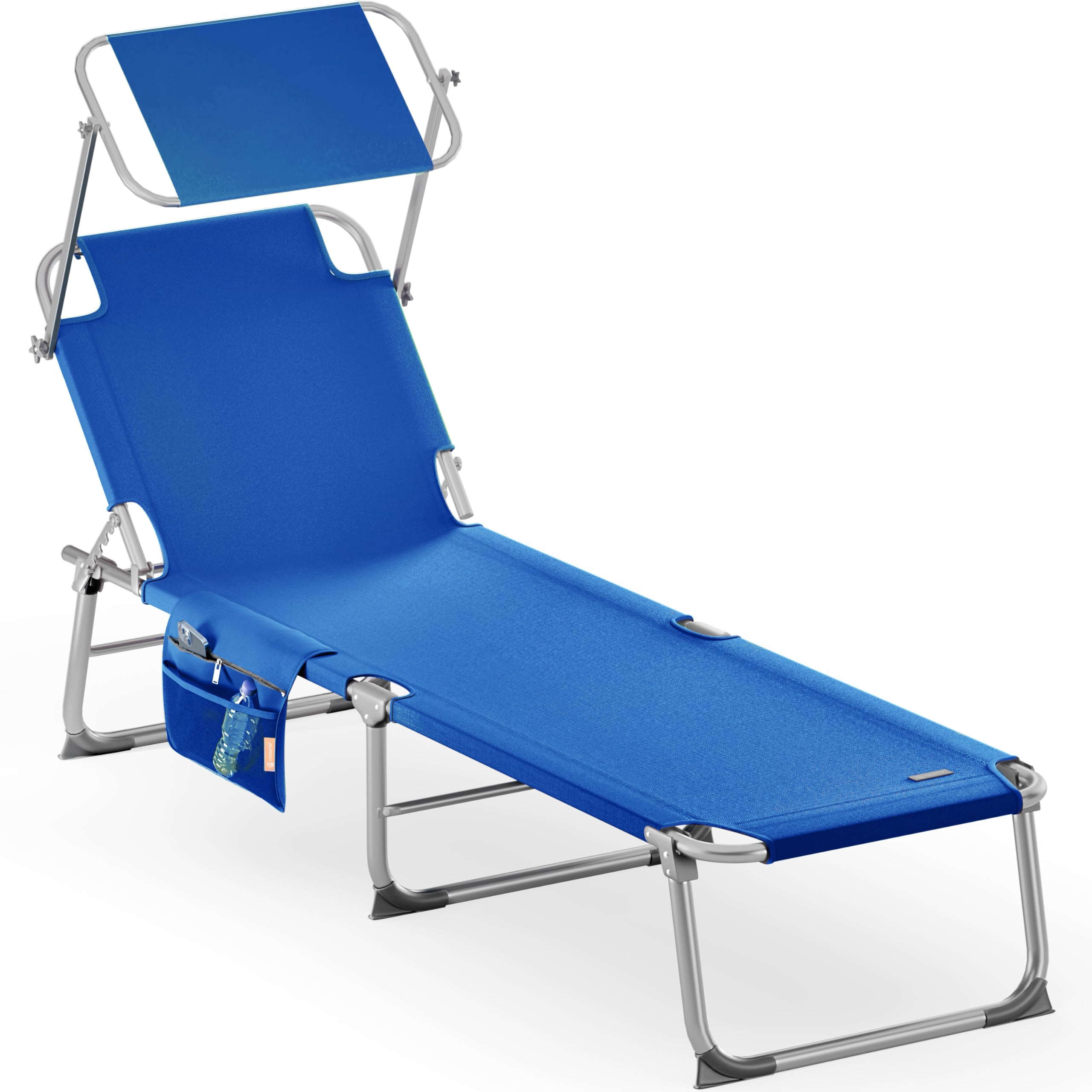 CASARIA® Tumbona Plegable Jardín Playa Reclinable Carga 150Kg Parasol 190x59x29cm Aluminio Piscina