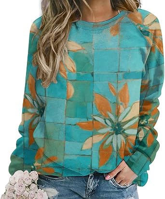 DMOYALA Womens Boho Floral Sweatshirts Casual Oversized Long Sleeve Crewneck Sweatshirts Fall Graphic Pullover Shirt Top