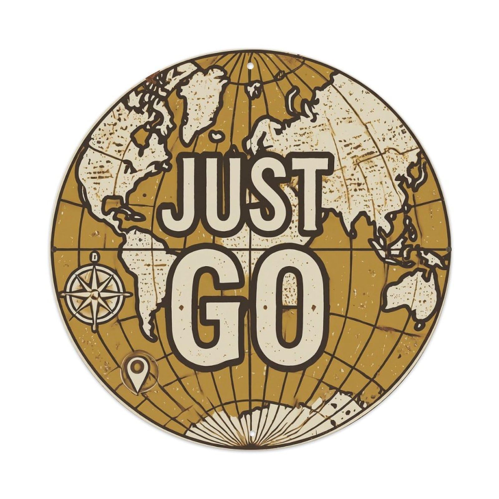 Este 8X8inch Style Vintage World Map With Compass Just Go Pathfinder Metal Tin Sign