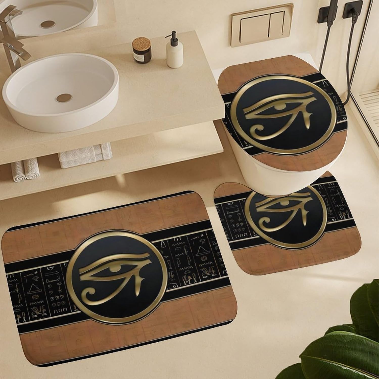 Egypt Evil Eye Egyptian Art 3-Piece Bathroom Rug Set Non-Slip Toilet Mat Absorbent Bath Rug Set Shower Mat Bathroom Special.
