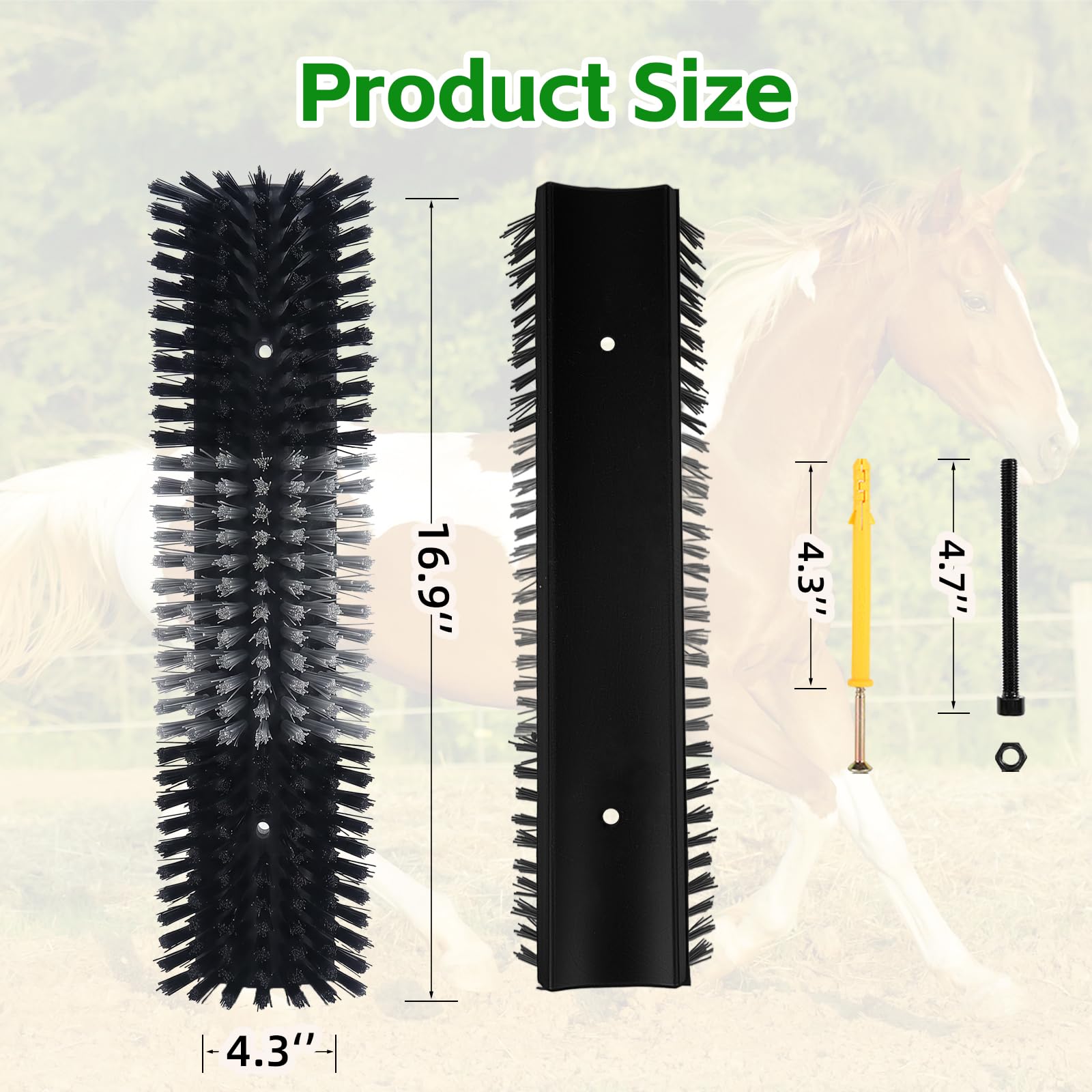 Spazzola antigraffio per bestiame per bovini, cavalli, capre, mucche, spazzola resistente per graffiare il pelo sano, allevia il prurito, facile da installare su pali di recinzione (4 pezzi, nero)