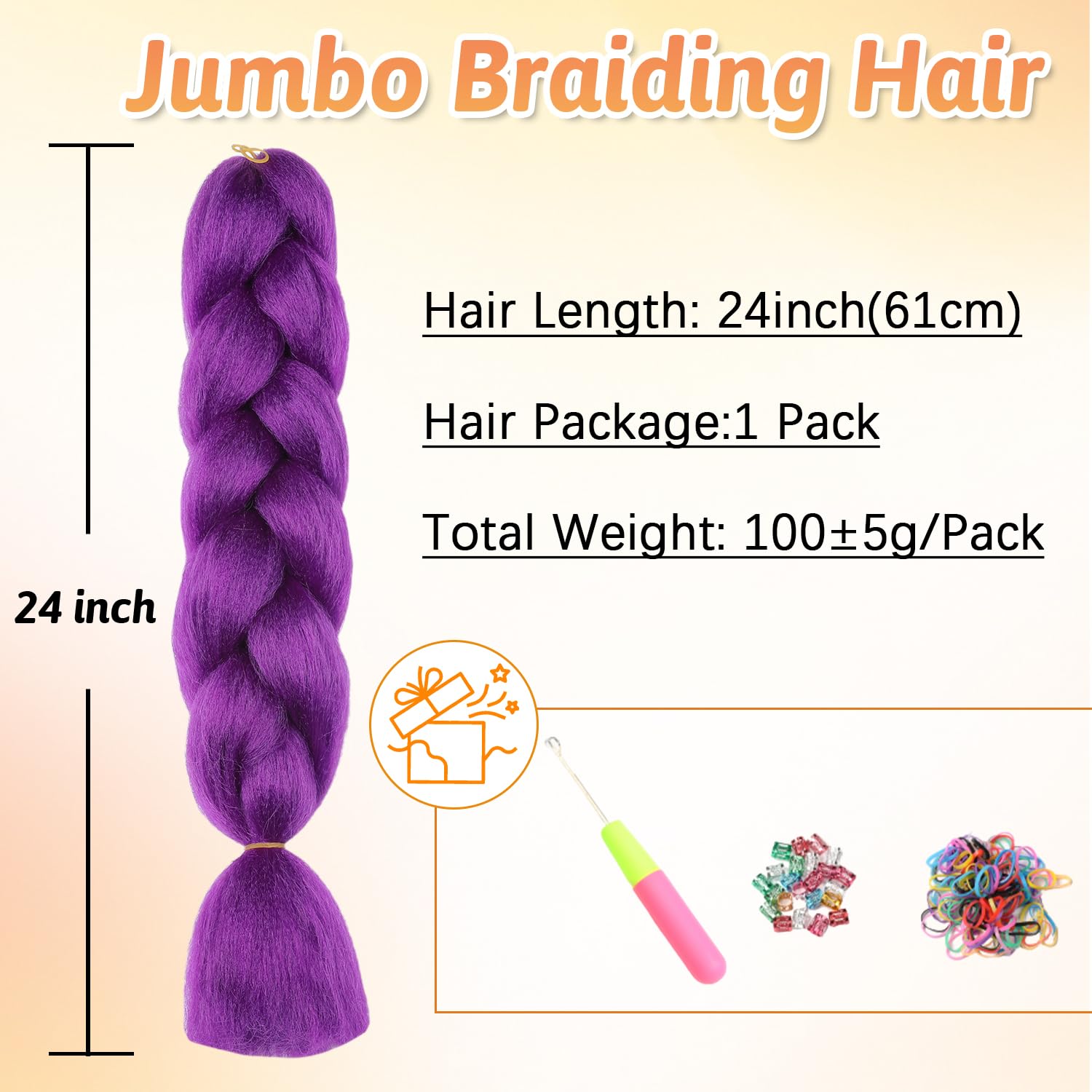 ShowJarlly Capelli per Treccine Africane Jumbo Treccia Capelli 24" Morbido Extension per Treccine Africane 1 Pack Treccine Africane Extension Capelli（Viola Scuro#）