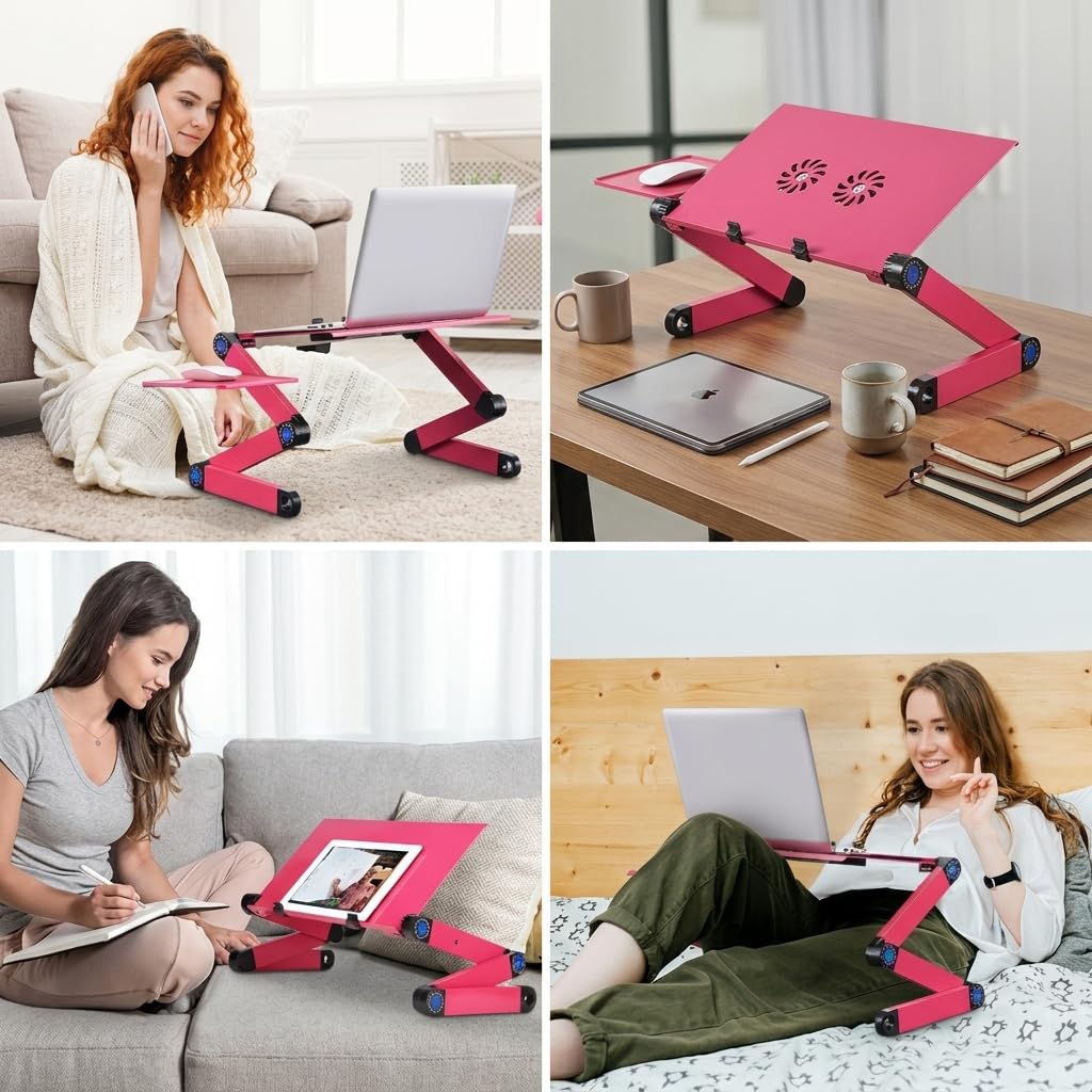 Soporte para Portátil de Aluminio Plegable - Altura Ajustable (4-48cm) con Base de Ventilación y Soporte, Ideal para Ratón para Gaming, Oficina y Viaje