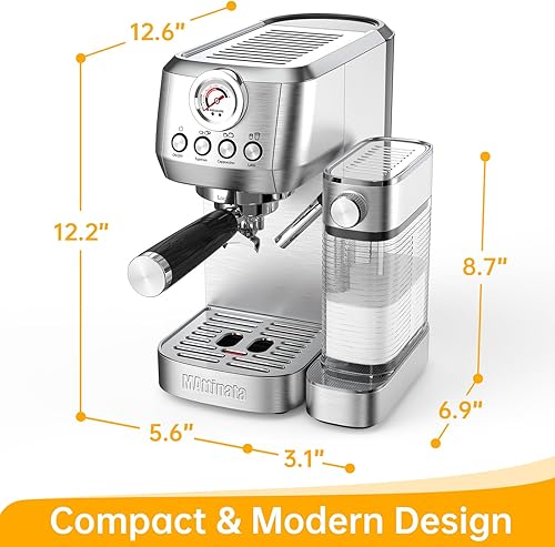 Miniatura 6 de MAttinata Máquina de capuchino y máquina de café expreso, máquina de café con leche con sistema automático de espuma de leche, regalos del día de