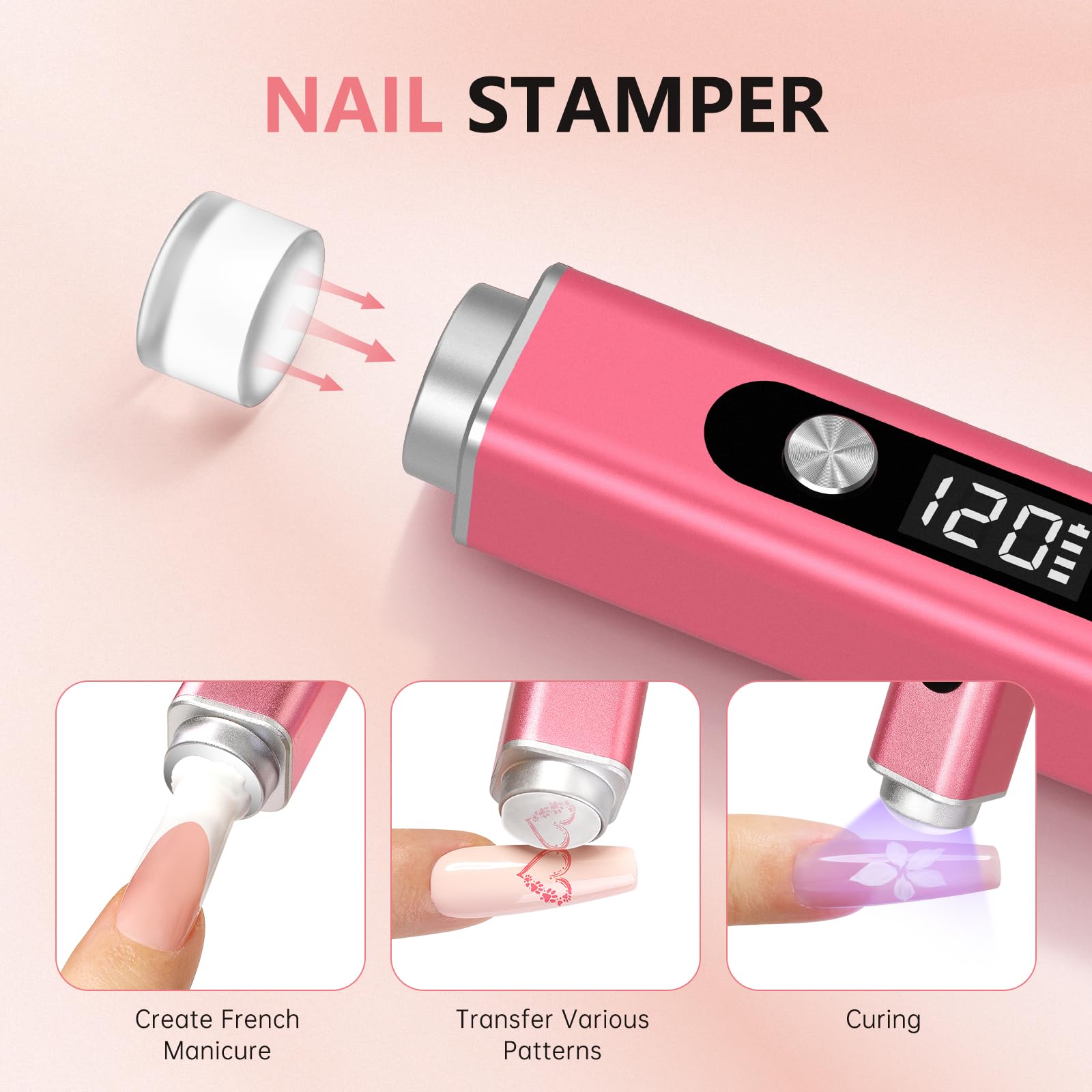 UV Lamps for Gel Nails CHRISTINE SHELLY Handheld 3 in 1 LED Nail Light Cat Eye Magnet Flash Cure Lamp Nail Stamp LCD Display Rechargeable Nail Dryer with 3 Timers for Gel Polish Home DIY - Image 3
