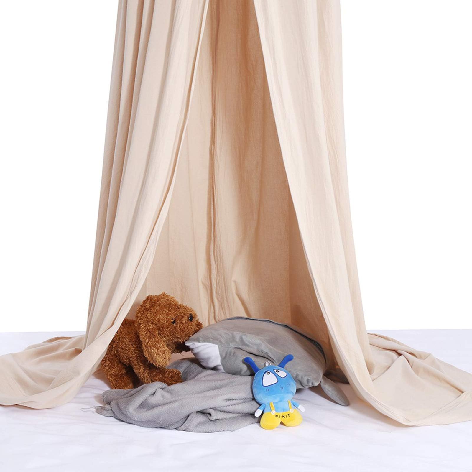Rundes Babybett Moskitonetz Kuppel aus Baumwolle, Khaki Baldachin Vorhang für Kinderbett mit Stahlring, 235cm Höhe, 50cm Durchmesser, inkl. Montagezubehör