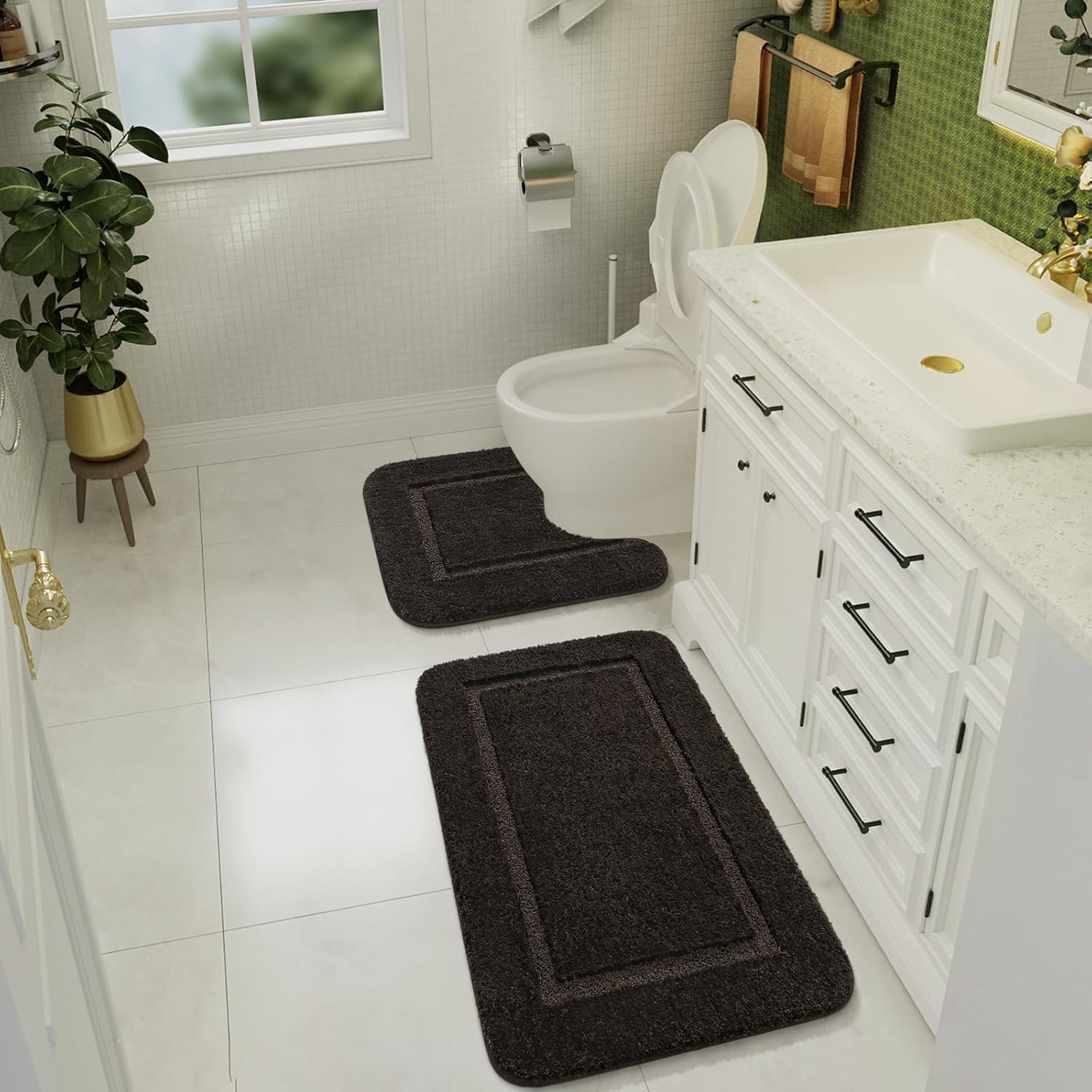 LOCHAS Bathroom Rug Set Brown, Soft Bath Rug Set 2 Piece, Toilet Mat U-Shaped 20x20 and 34x20 Bath Rugs, Quickly Dry Mats for Bathroom, Tub, Washable, Super Absorbent Floor Mat - Image 7
