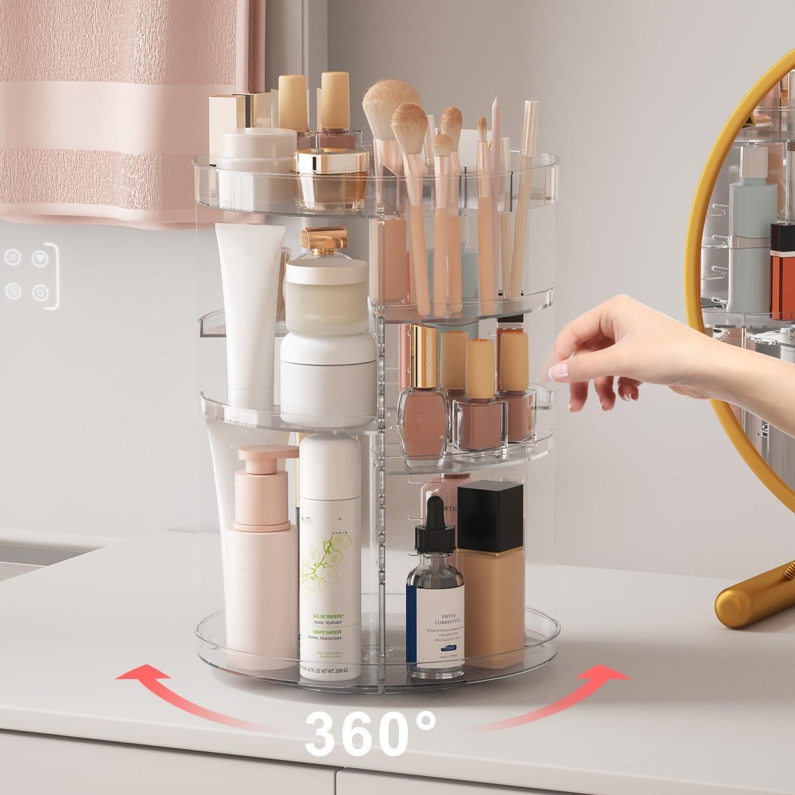 Generico Espositore per cosmetici con porta pennelli, porta profumi, portaoggetti girevole per il piano del bagno