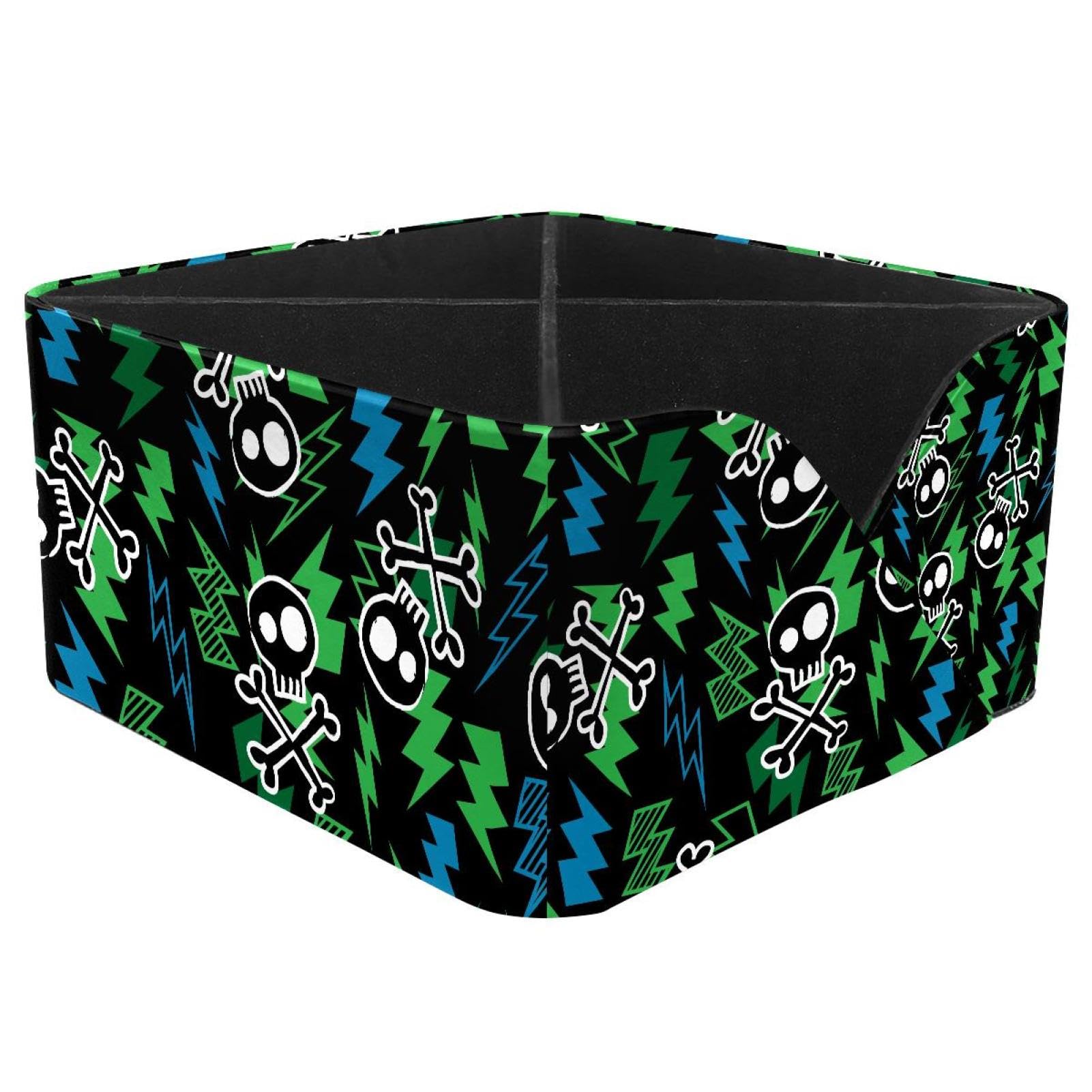 KengjuTesu Skull and Fulmination Bolt Pattern Desktop Organizer Pen Holder, Rectangular Pencil Cup for Office, Study and Makeup Stations