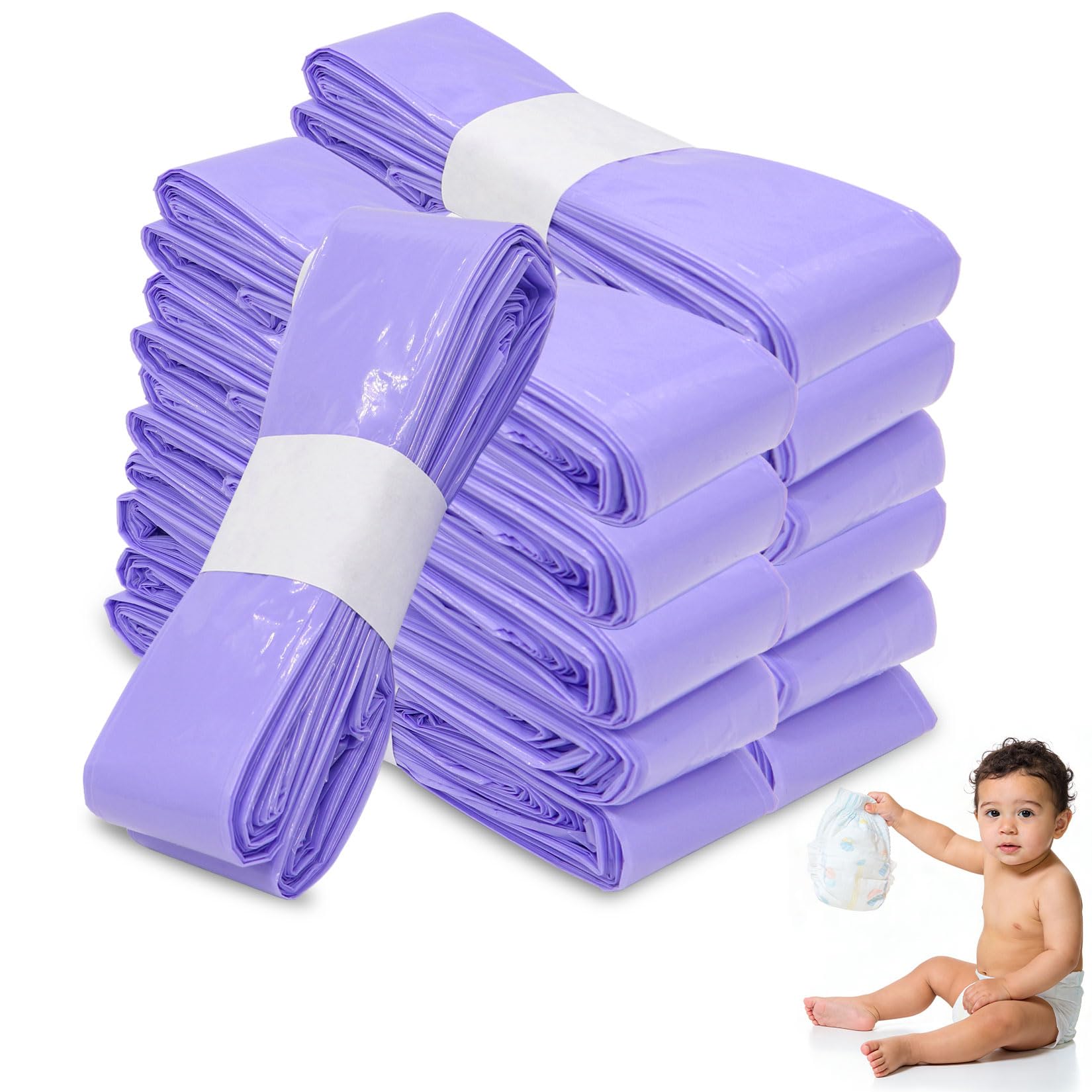 GothicBride Pack of 12 Refill Film for Nappy Bins, Premium Nappy Bin Refill Cassettes, 7-Layer & Odour-Proof, Nappy Bin Bags Compatible with Angelcare/Tommee Tippee/Litter Locker - Purple