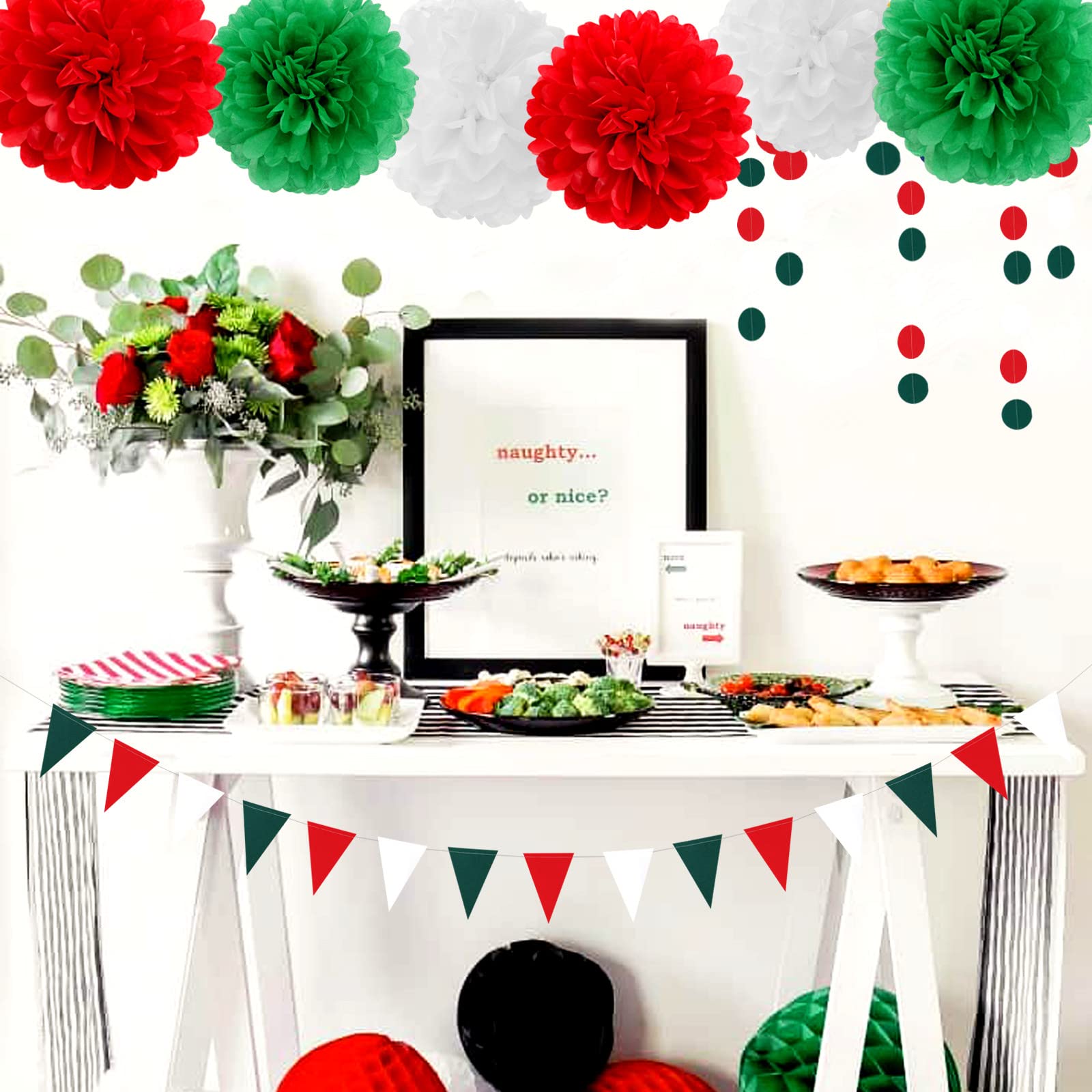 Décoration De Fête De Noël Rouge-vert Et Blanc, 23 Pompons En Soie, Bannière D'anniversaire, Mariage, Fête Prénatale, Fiançailles, Enterrement De Vie De Jeune Fille, Fanions Surprise