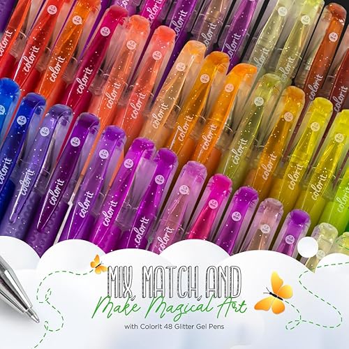 Miniatura 2 de 48bolígrafos Colorit de gel de brillo para libros de colorear para adultos Con estuche y 48recambios de tinta para un total de 96