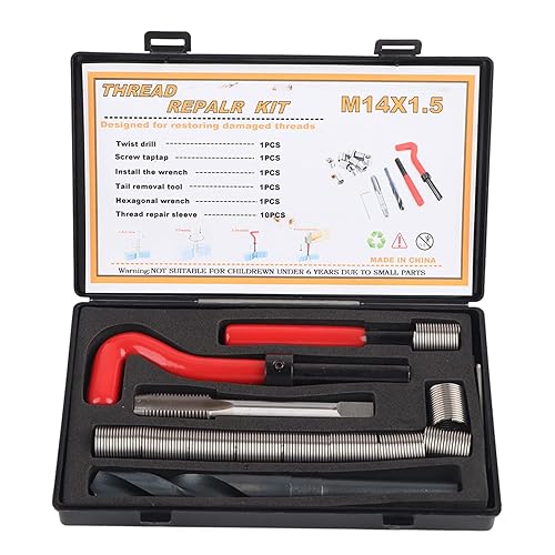 Kit de reparación de roscas M14 x 0.059 in, 15 piezas M14x1.5 Kit de reparación de roscas de acero inoxidable, kit surtido de reparación de roscas