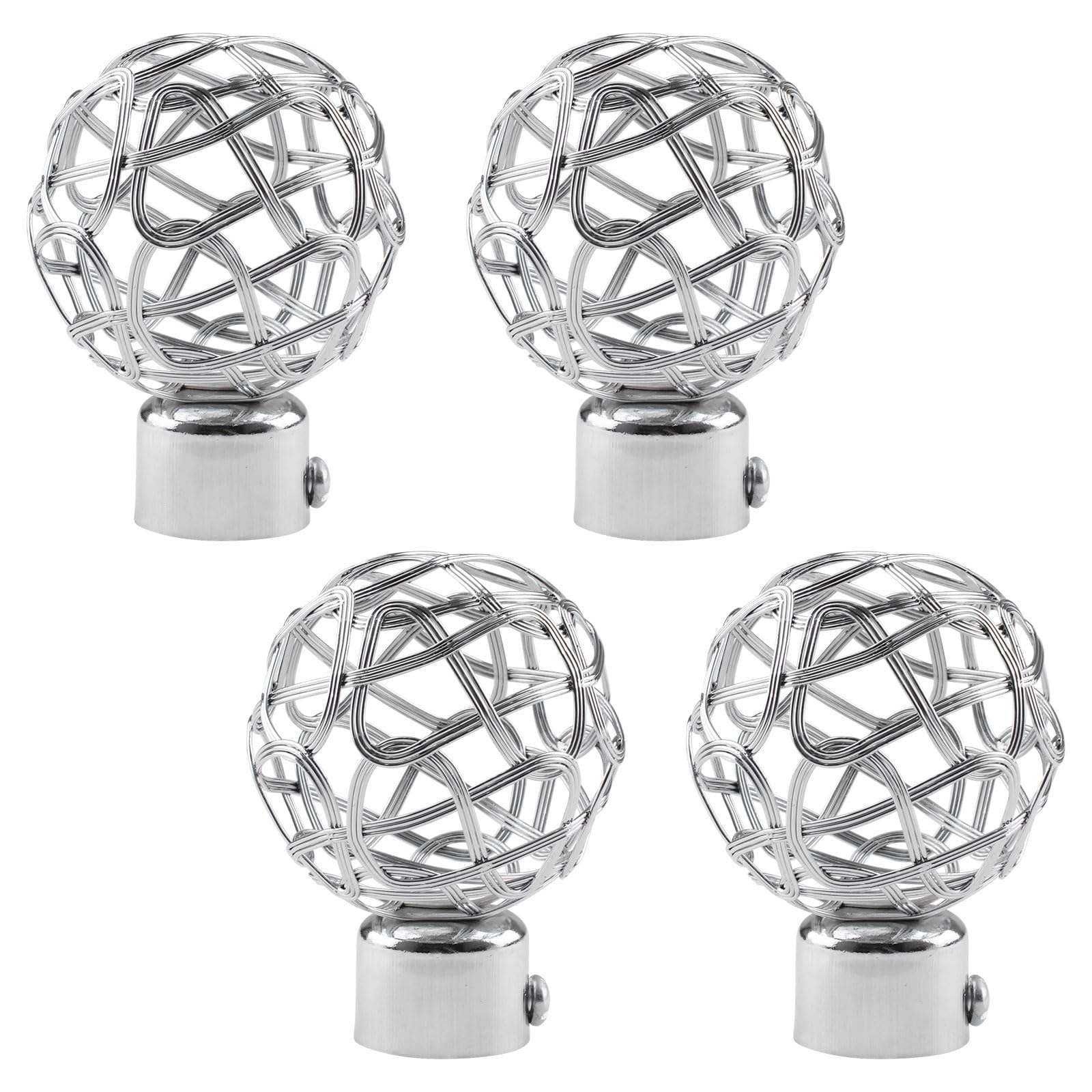 UFURMATE 4Pcs Curtain Finials, Decorative Hollow Drapery Rail Pole Head Cap Metal Curtain Rod Pole Ends for Diameter 25mm/0.98" Rods(Silver)