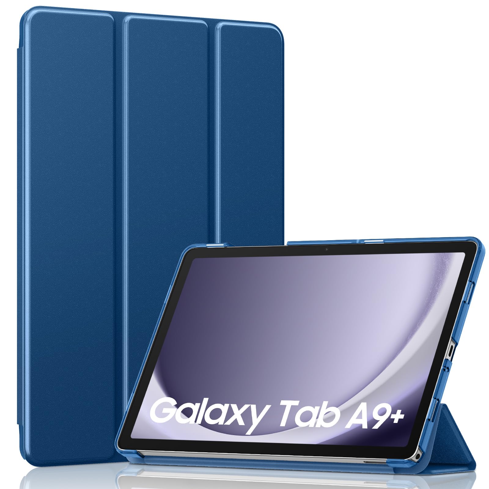 MoKo Trifold Case for Galaxy Tab A9 Plus/A9+ 11 Inch 2023, Dark Sea Blue | Slim Stand Hard PC Translucent Back Shell Smart Cover, Auto Sleep/Wake, Light, Anti-scratch, 2 Adjustable Angle
