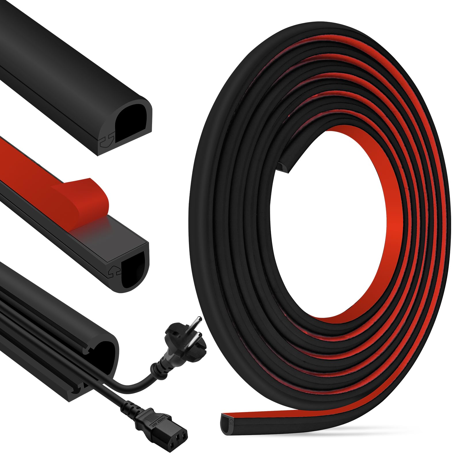 Cable Trunking for Electric Cables Self Adhesive Conduit Trunking with Side Open Design for Wall Floor TV Wire Hider (14mm×10mm×3m, Black)