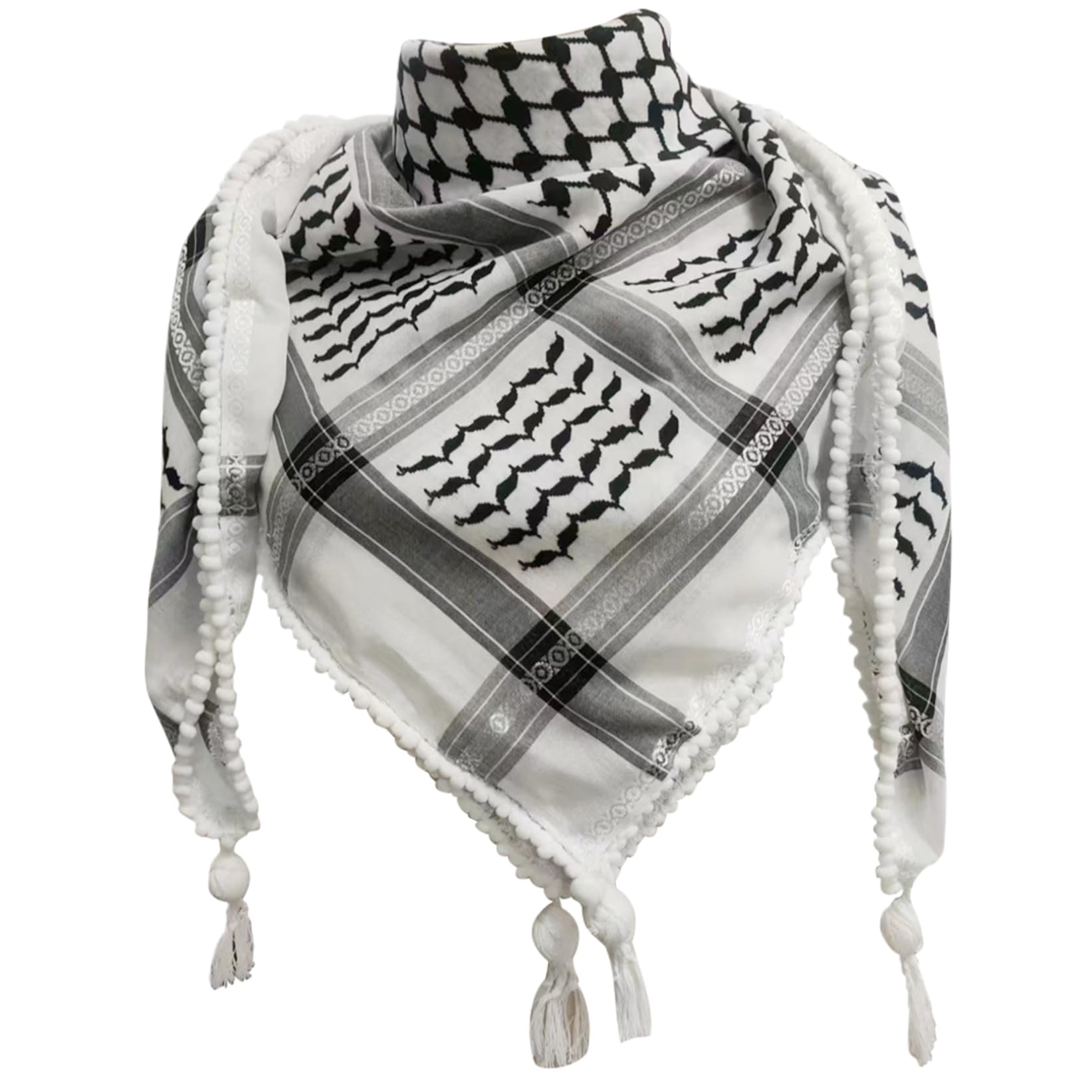 Wedhapy Unisex 48X48'' Palestine Scarf Keffiyeh Palestine Authentic Palestinian Scarf Neck Wrap Arab Headscarf Palestinian Keffiyeh With Tassel