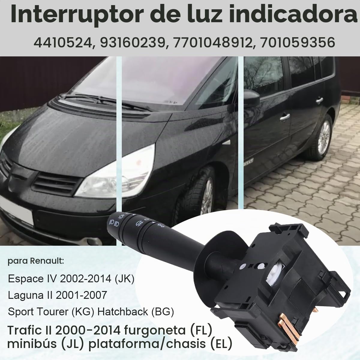 ZAMDOE 7701048912 Interruptor Palanca luz de Giro dirección para Renault Espace IV Laguna II Trafic II para Opel para Vauxhall Vivaro A E7 F7 J7 Luces Carretera y Bajas Piezas Repuesto