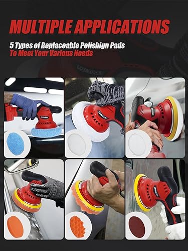 Miniatura 6 de Pulidor inalámbrico para detalles de automóvil compatible con batería milwaukee de 18 V, pulidores de potencia y búferes de hasta 5500 rpm, búfer