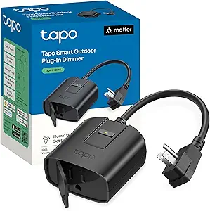 Tapo Outdoor Smart Dimmer Plug for Outdoor Lights, Matter, App Control, IP65 Weather Resistant, Works with Siri, Alexa, Google, ETL Certified, Energy Monitoring,150WLED/CFL, 2.4GHZ WiFi Only, P430M