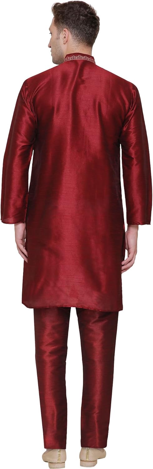 Maple Clothing Kurta Pajama Set Men's Indian Ethnic Wedding Party Dress Art Silk - Image 3