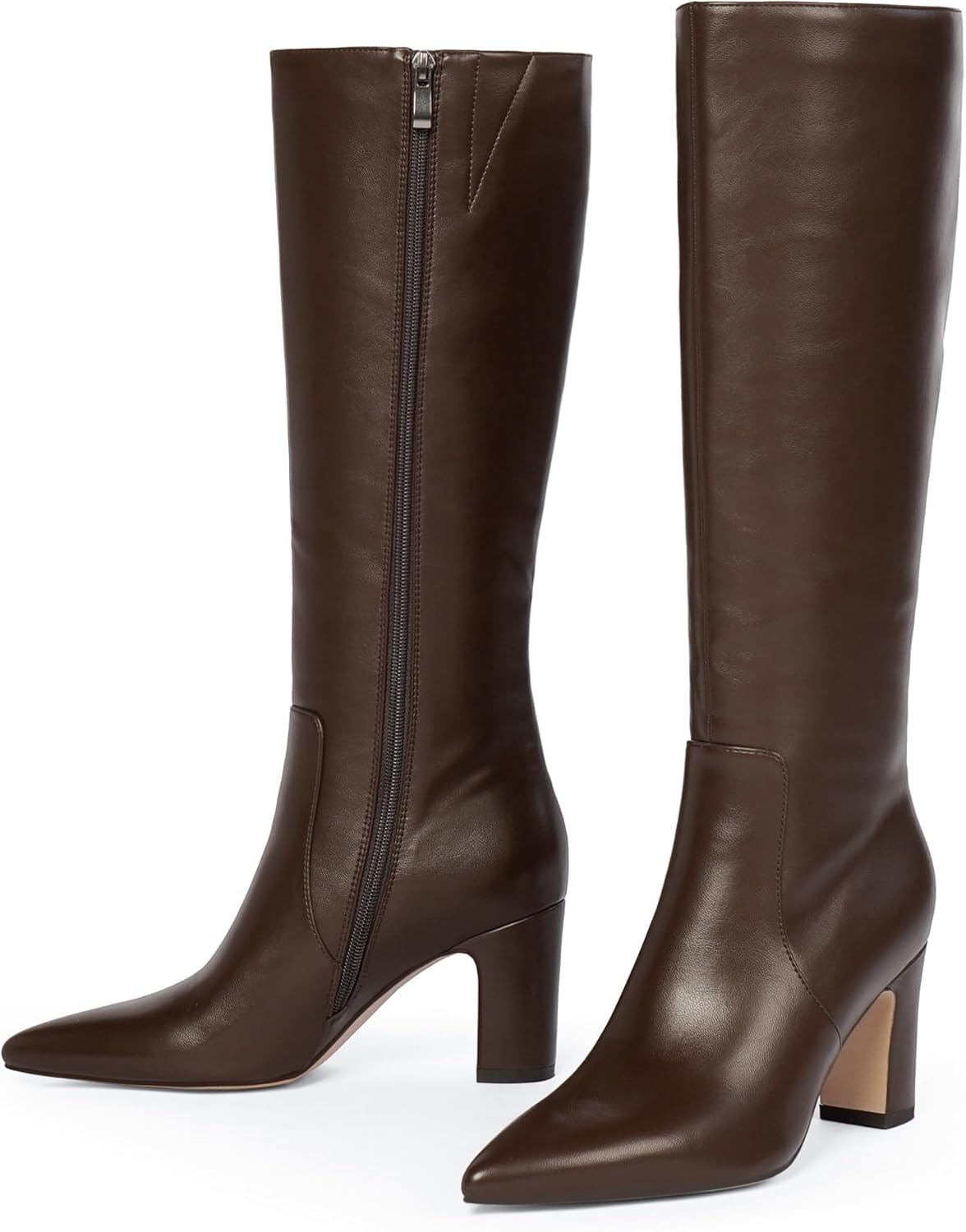 VIUGJNEX Knee High Boots for Women 3-Inch Chunky Heel Pointed Toe Side Zipper Fall Boots Dressy Comfortable Fashion