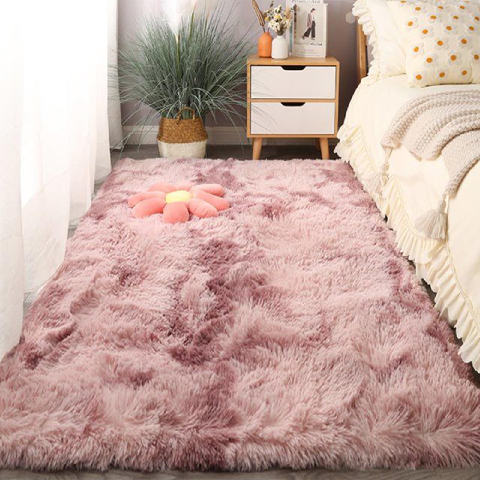Tapis de chambre rose violet shaggy 265x345 cm moelleux et antidérapant