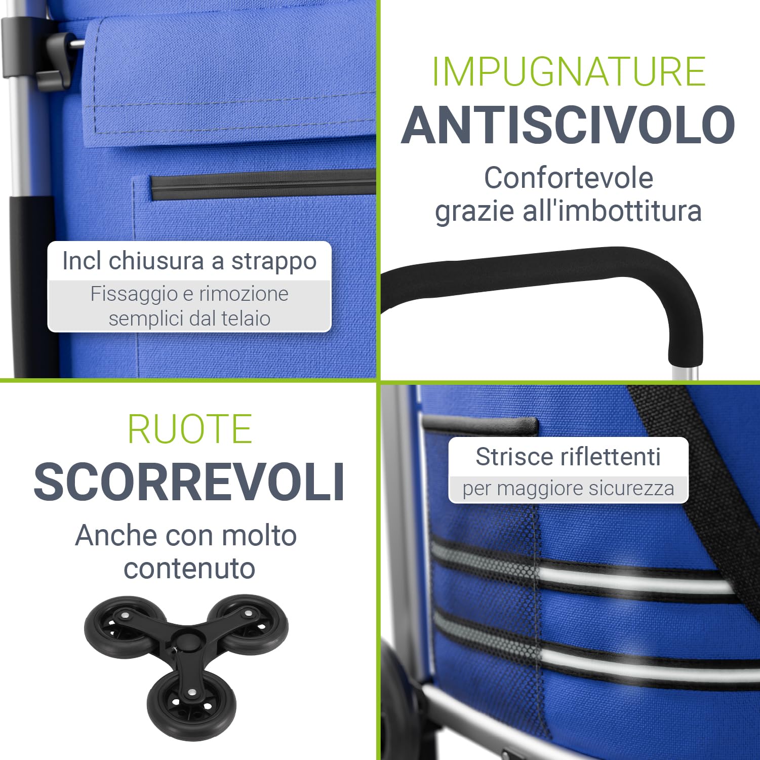 Juskys Trolley per la spesa 3 in 1 per scale – 56 l moderno e pieghevole – Trolley per salire le scale – Carrello e borsa – Trolli blu scuro