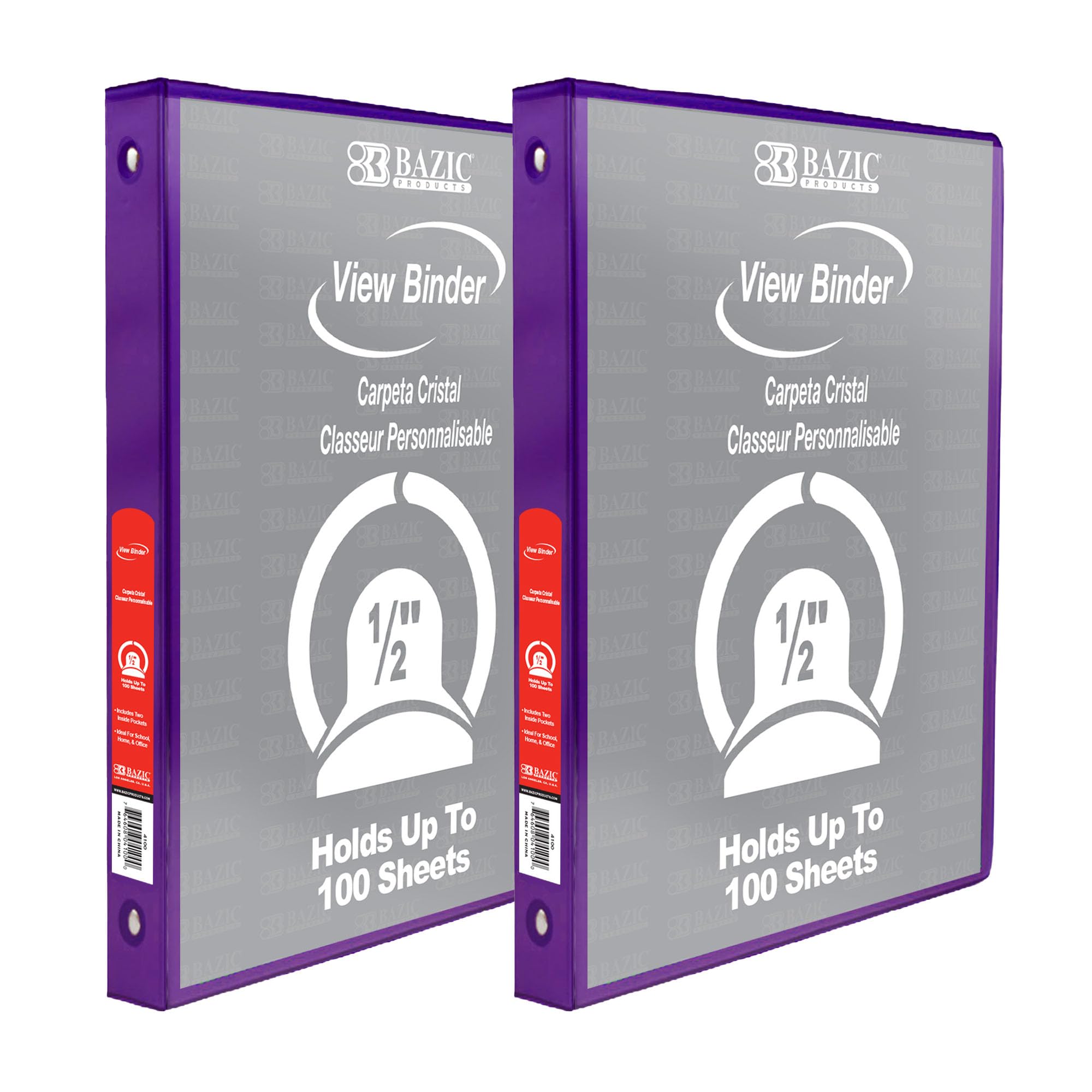 BAZIC Products 1/2 in Purple 3-Ring View Binder, Round Ring, 2-Pack
