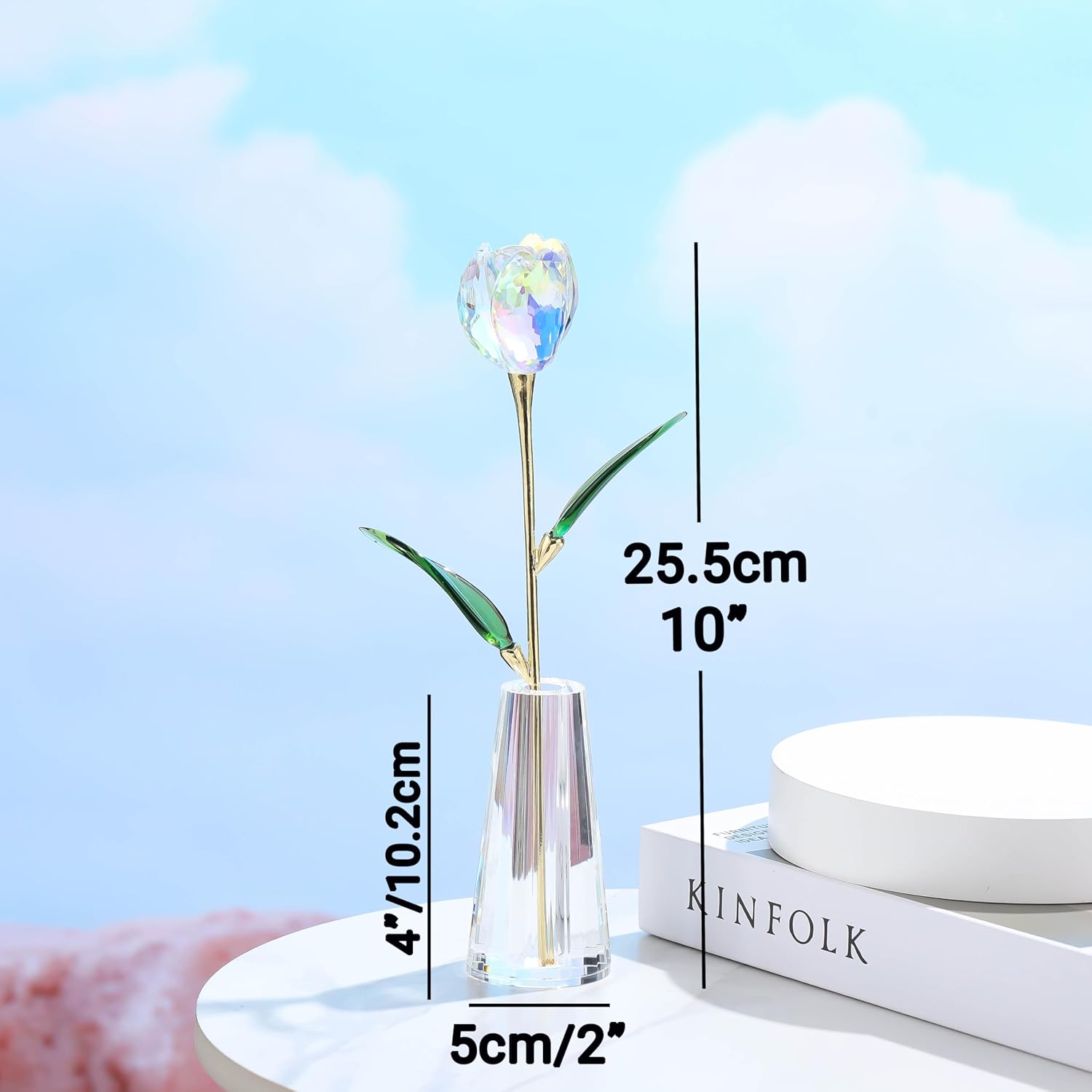 Colorful Crystal Tulips Flowers with Stems - Glass Flowers with Vases Home Decor Collectible Figurine Paperweight Tulip Gifts for Women Mom Bestfriend Wedding Anniversary Mothers Day - Image 3