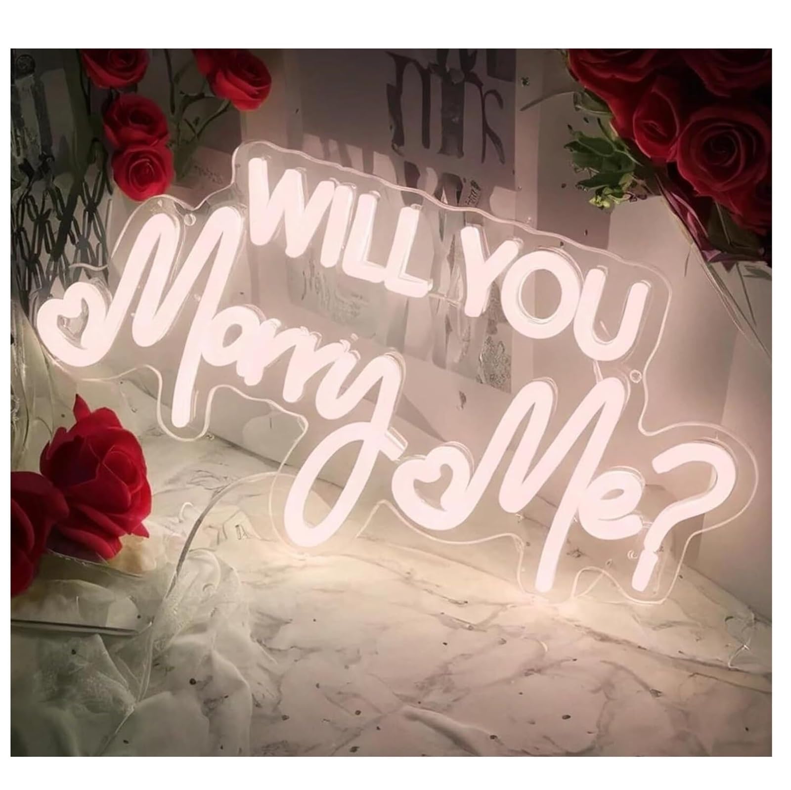 Zynther Neon lamp Soothing Atmosphere Neon Sign Lamp Will You Marry Me Wedding Decoration Light for(A)