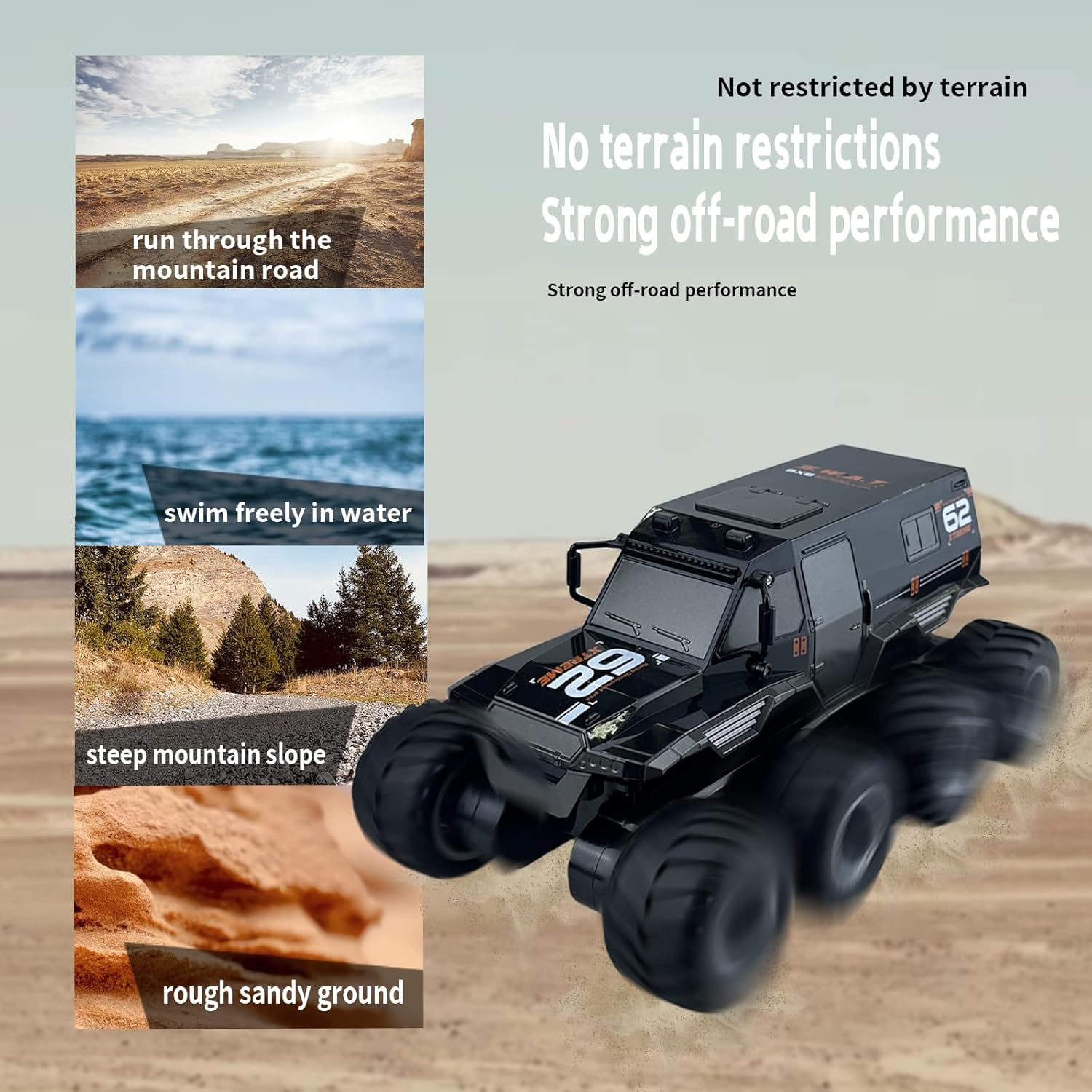 SEKAIHT Amphibious Remote Control Car RC Boats Waterproof RC Monster Truck 2.4GHz 8WD 2 Battery Drift RC Stunt Cars for Boys Girls Age 8-12,Kids Birthday Gifts Pool Toys