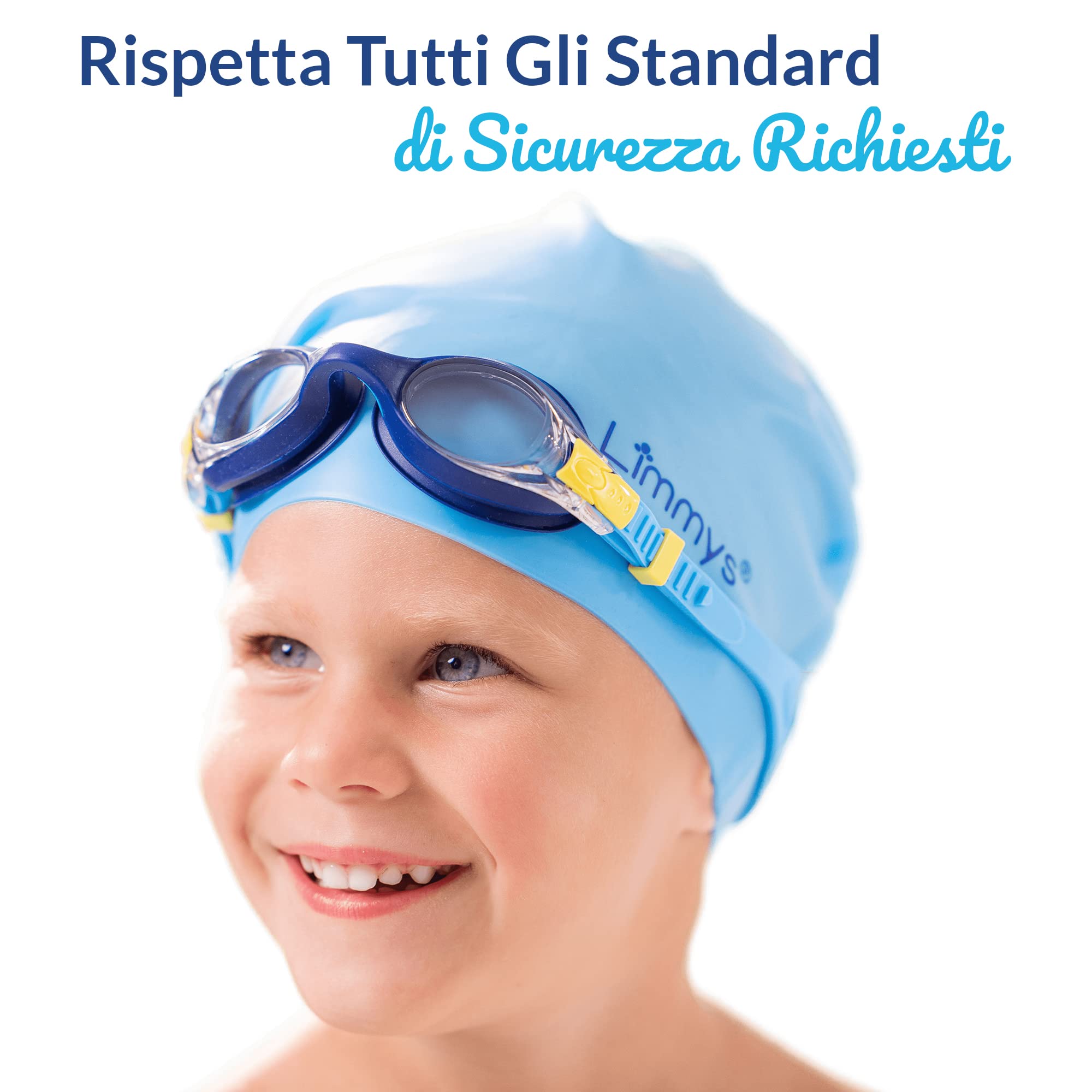 Limmys Occhialini da Nuoto Bambini 3–12 Anni – Anti-Appannamento, Senza Perdite, Protezione UV400, Senza Tirare i Capelli, Regolazione Rapida, Resistenti al Cloro, Custodia Inclusa